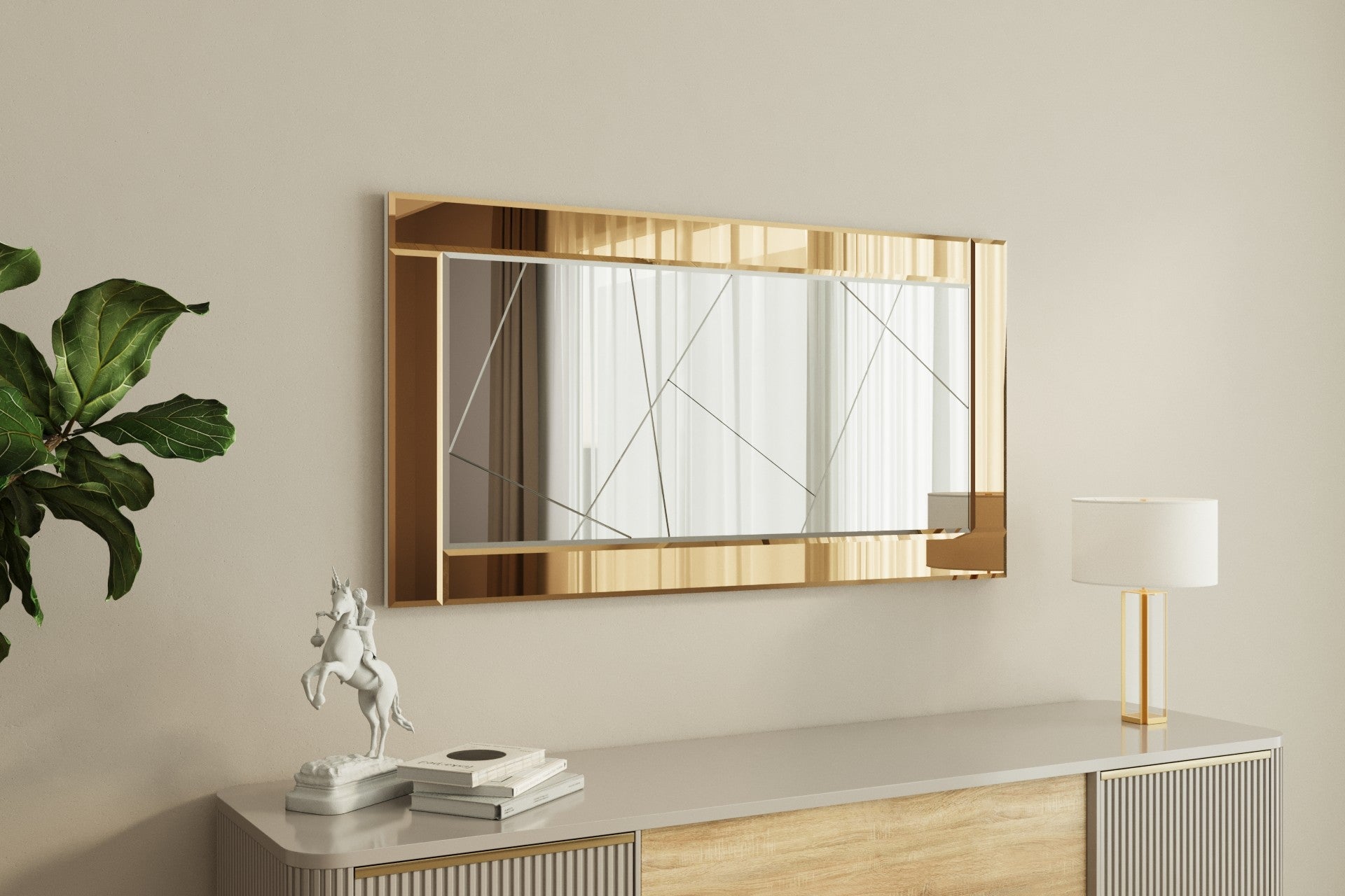 Espelho de parede elegante, 60 x 120 cm, bronze e branco | 100% MDF, design ecológico Flotal-E | Perfeito para decoração e espaços modernos