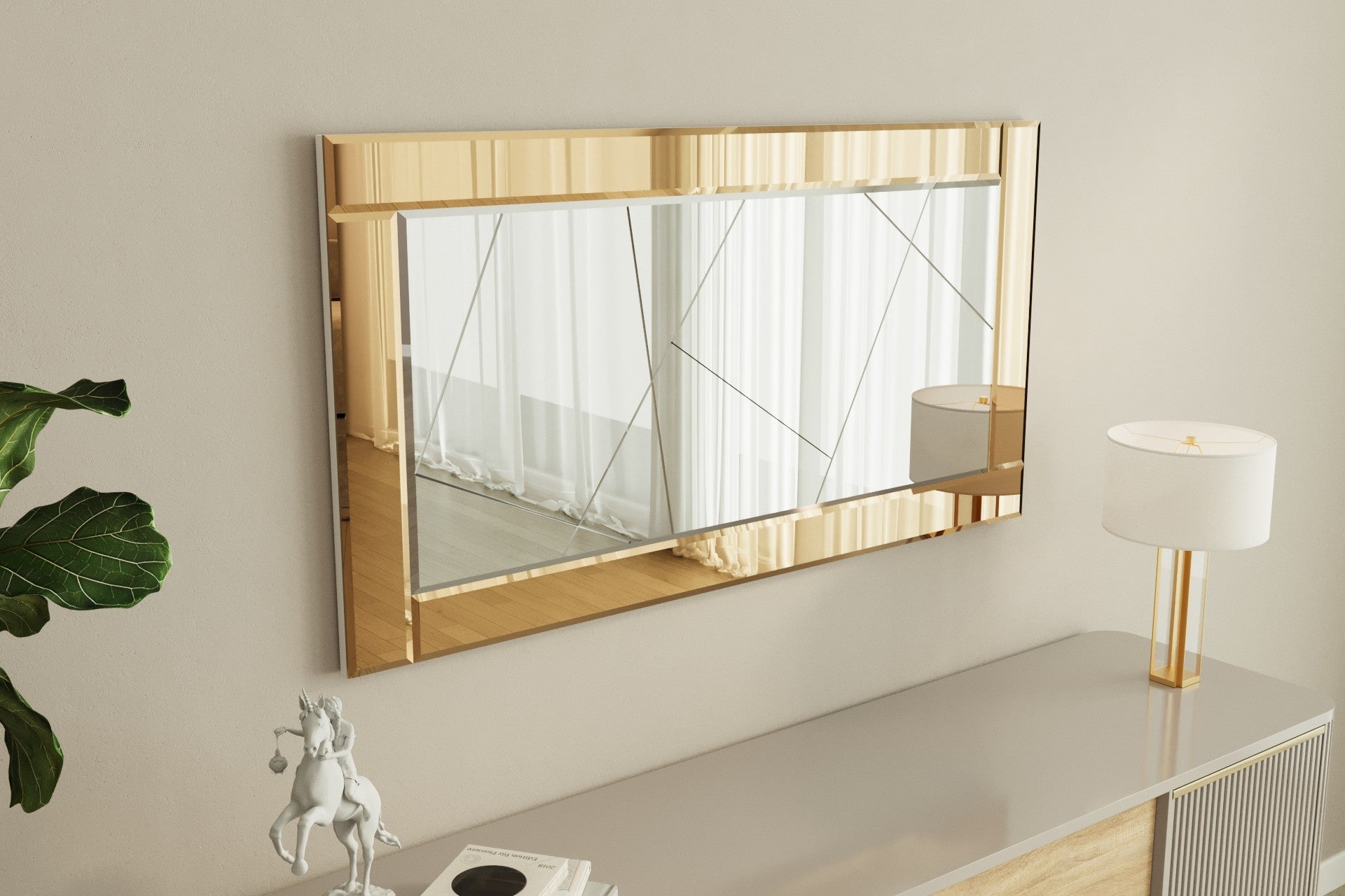 Espelho de parede elegante, 60 x 120 cm, bronze e branco | 100% MDF, design ecológico Flotal-E | Perfeito para decoração e espaços modernos