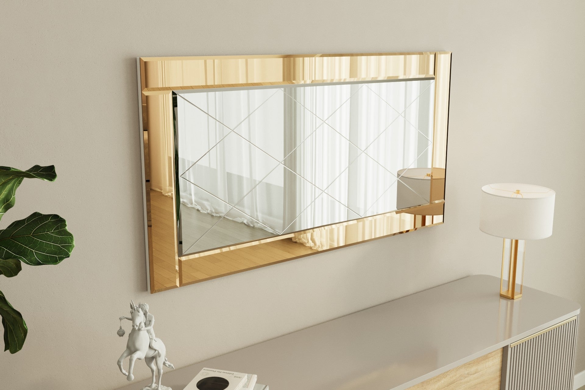 Espelho de parede elegante, 60 x 120 cm, bronze e branco | 100% MDF, design ecológico Flotal-E | Perfeito para decoração e espaços modernos
