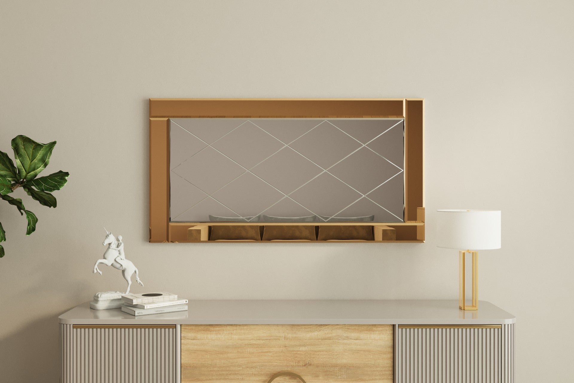 Espelho de parede elegante, 60 x 120 cm, bronze e branco | 100% MDF, design ecológico Flotal-E | Perfeito para decoração e espaços modernos
