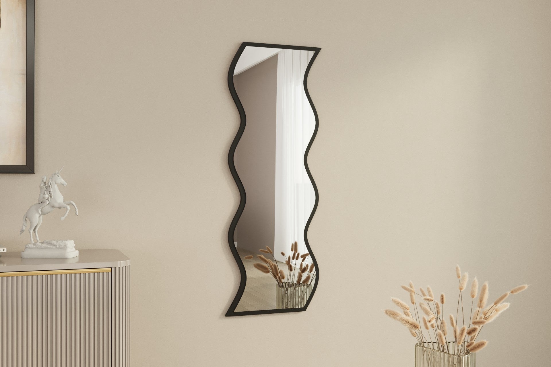 Espelho de parede elegante, 40 x 120 cm, 100% MDF, design ecológico Flotal-E, acabamento elegante em preto e branco | Perfeito para decoração moderna