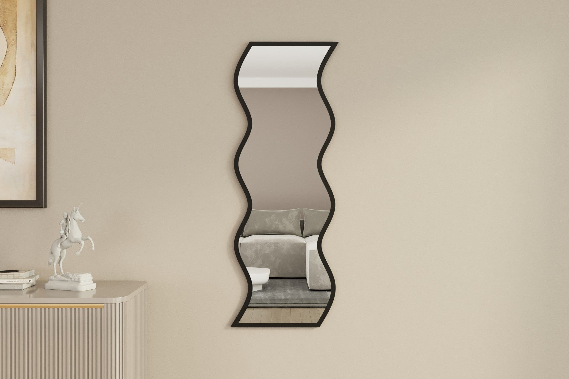 Espelho de parede elegante, 40 x 120 cm, 100% MDF, design ecológico Flotal-E, acabamento elegante em preto e branco | Perfeito para decoração moderna
