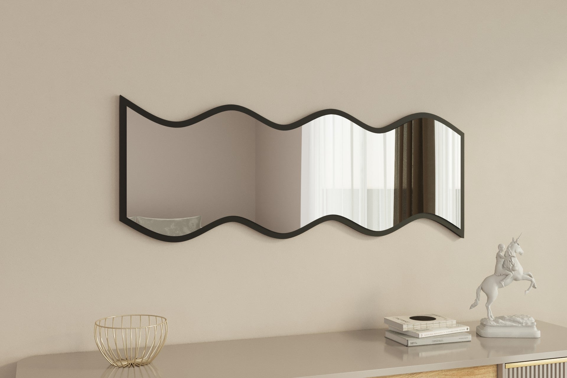 Espelho de parede elegante, 40 x 120 cm, 100% MDF, design ecológico Flotal-E, acabamento elegante em preto e branco | Perfeito para decoração moderna