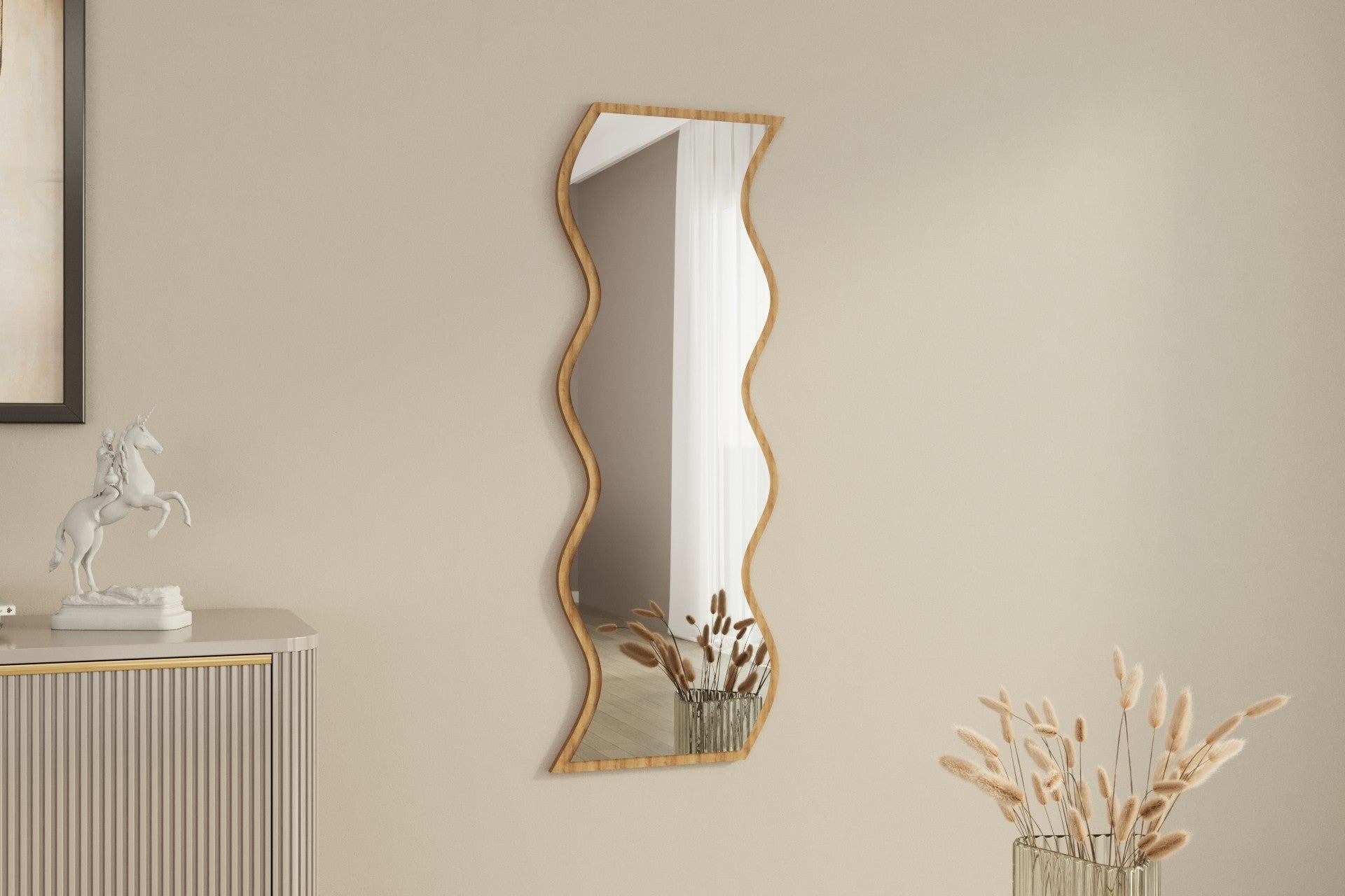 Espelho de parede elegante, 40 x 120 cm, 100% MDF, design ecológico Flotal-E, acabamento branco e natural | Perfeito para decoração moderna