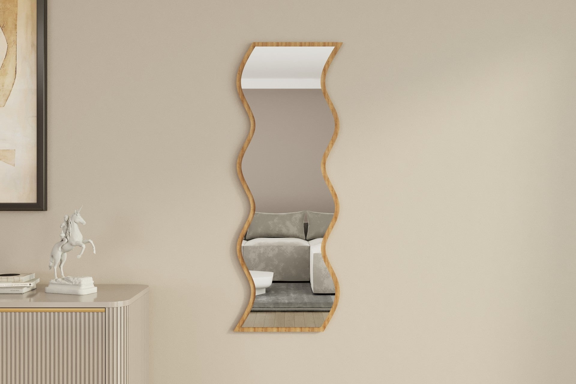 Espelho de parede elegante, 40 x 120 cm, 100% MDF, design ecológico Flotal-E, acabamento branco e natural | Perfeito para decoração moderna