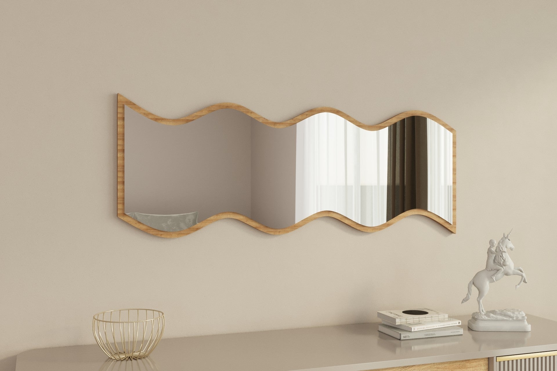 Espelho de parede elegante, 40 x 120 cm, 100% MDF, design ecológico Flotal-E, acabamento branco e natural | Perfeito para decoração moderna