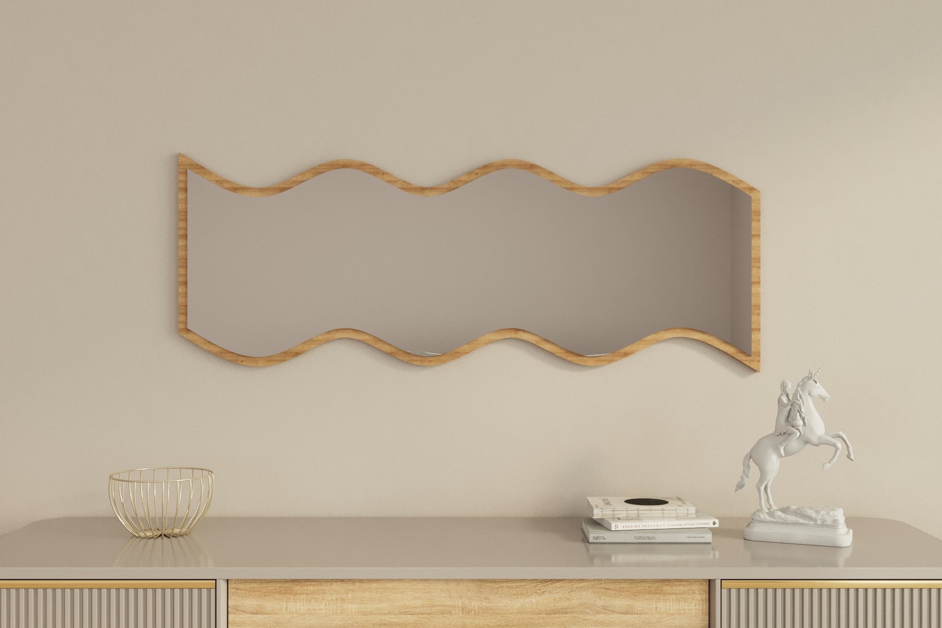 Espelho de parede elegante, 40 x 120 cm, 100% MDF, design ecológico Flotal-E, acabamento branco e natural | Perfeito para decoração moderna