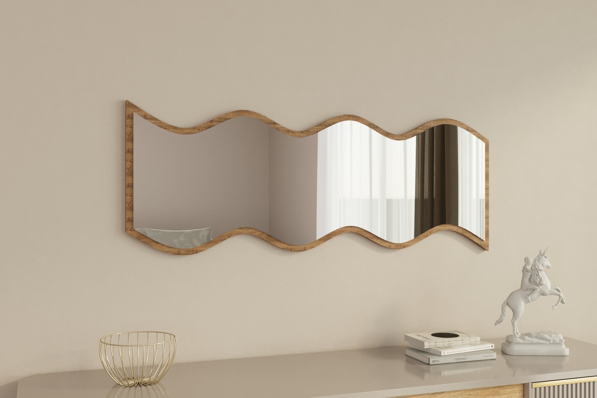 Espelho de parede elegante, 40 x 120 cm, branco e nogueira | 100% MDF, design ecológico Flotal-E | Perfeito para decoração e espaços modernos