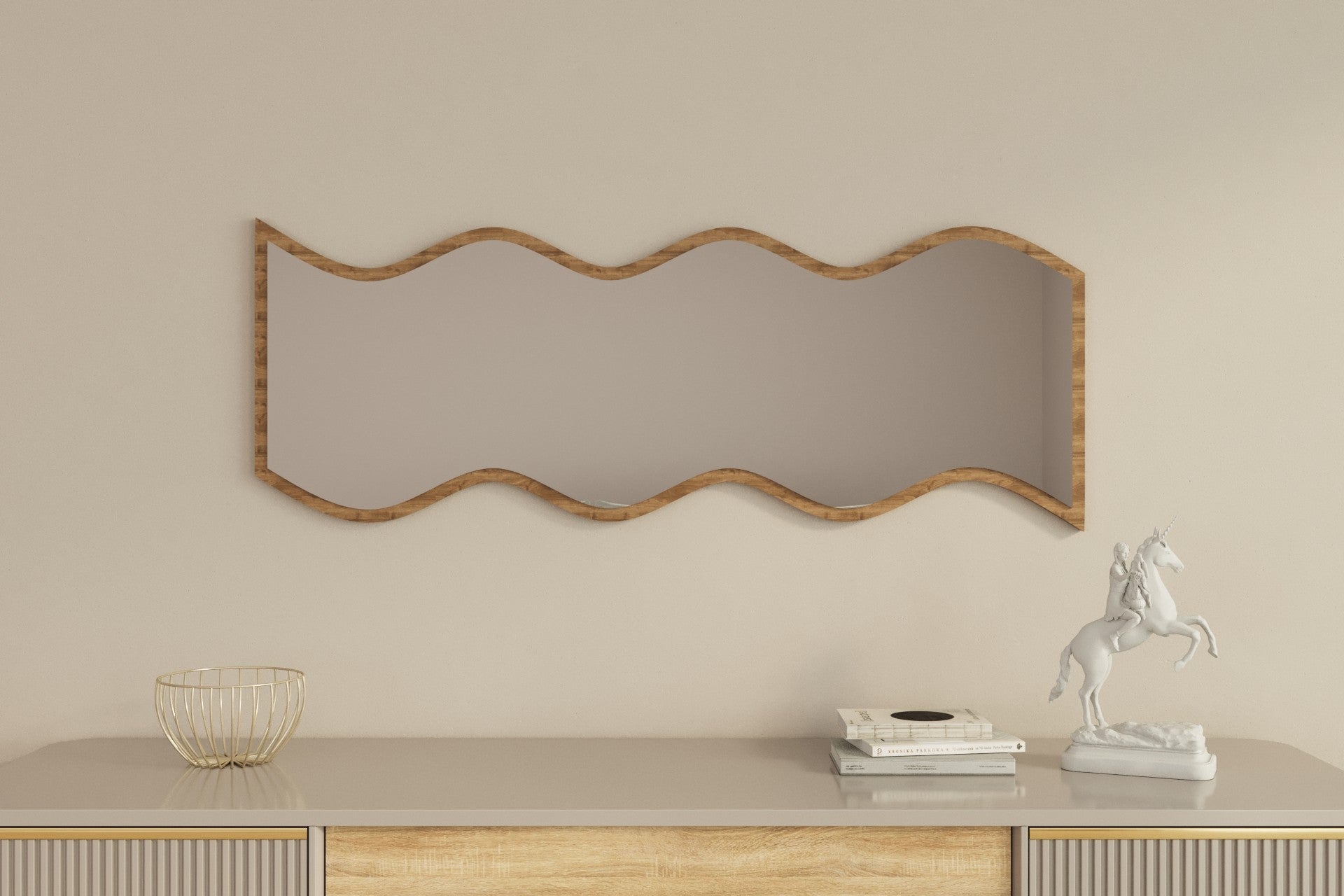 Espelho de parede elegante, 40 x 120 cm, branco e nogueira | 100% MDF, design ecológico Flotal-E | Perfeito para decoração e espaços modernos