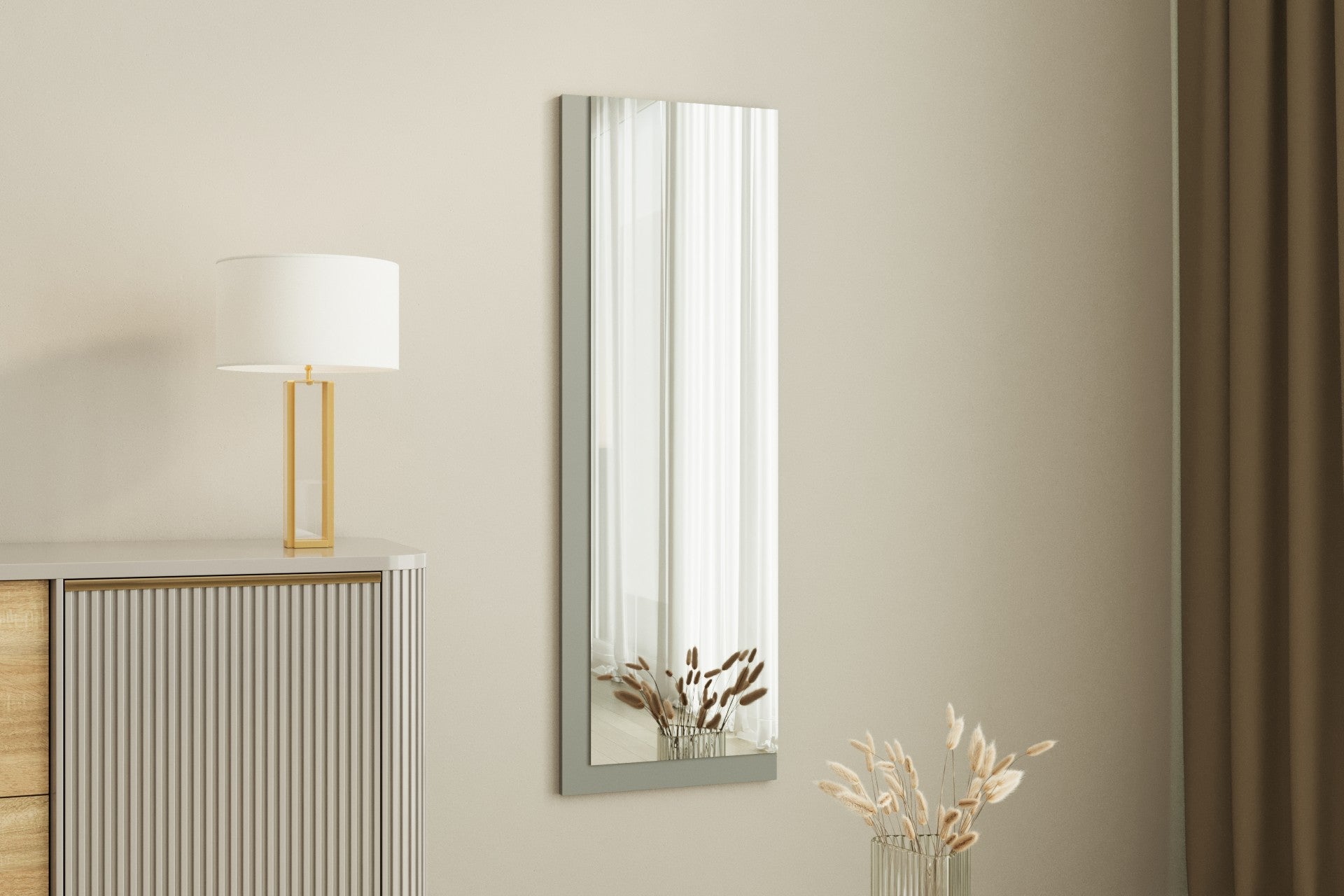 Espelho de Parede Elegante, 40 x 120 cm, 100% MDF, Design Ecológico Flotal-E em Branco e Antracite | Perfeito para Decoração e Espaços Modernos