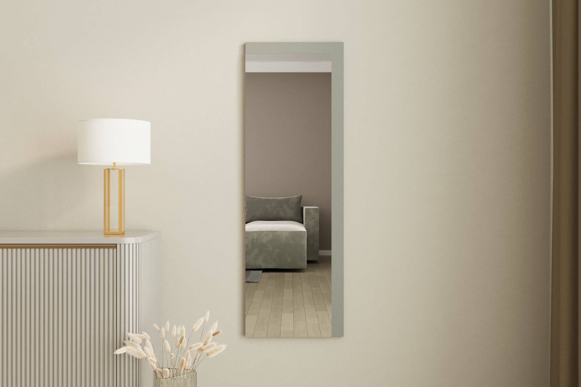 Espelho de Parede Elegante, 40 x 120 cm, 100% MDF, Design Ecológico Flotal-E em Branco e Antracite | Perfeito para Decoração e Espaços Modernos