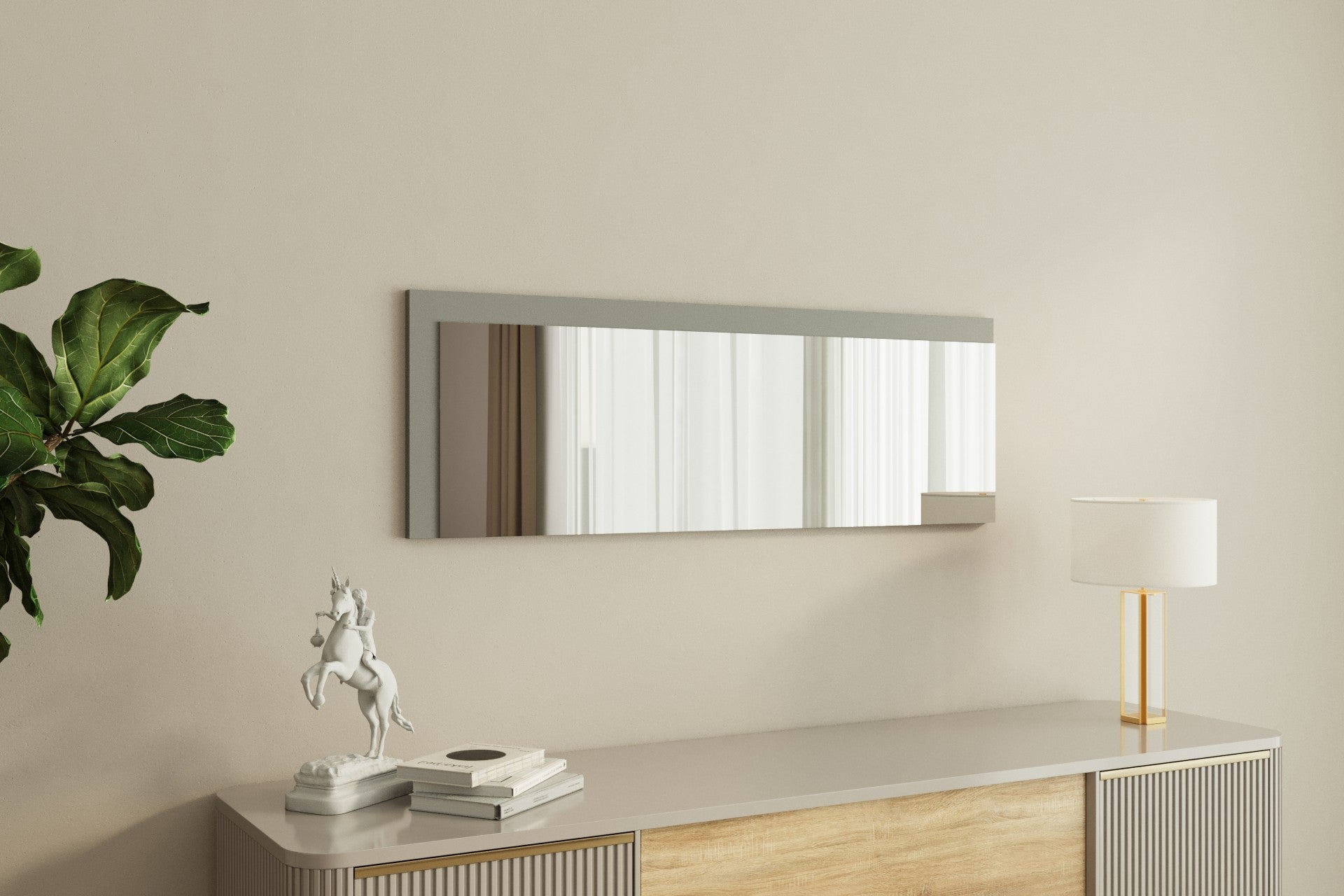 Espelho de Parede Elegante, 40 x 120 cm, 100% MDF, Design Ecológico Flotal-E em Branco e Antracite | Perfeito para Decoração e Espaços Modernos