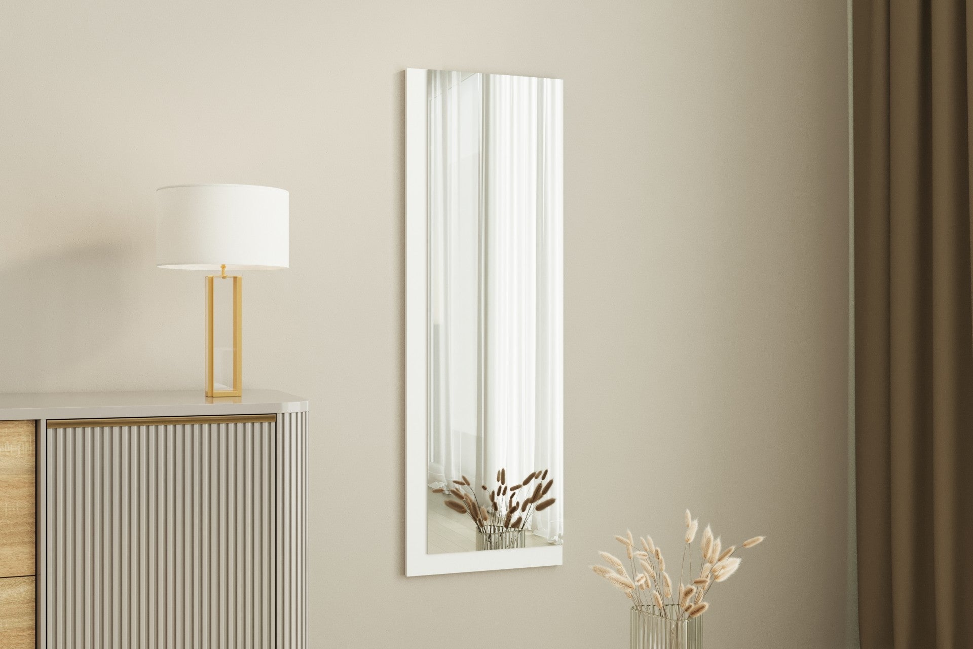 Espelho de Parede Elegante, 40 x 120 cm, 100% MDF, Design Ecológico Flotal-E, Acabamento Branco Elegante | Perfeito para Decoração e Espaços Modernos
