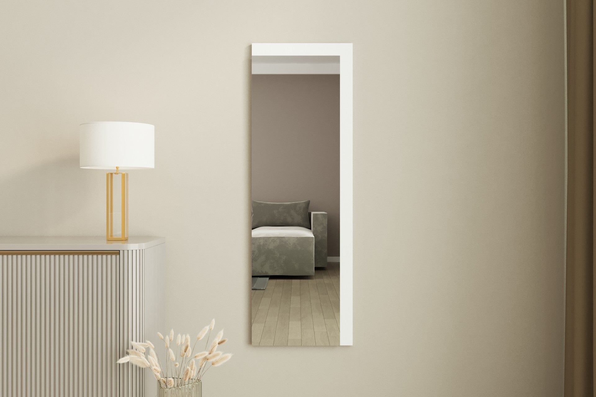 Espelho de Parede Elegante, 40 x 120 cm, 100% MDF, Design Ecológico Flotal-E, Acabamento Branco Elegante | Perfeito para Decoração e Espaços Modernos