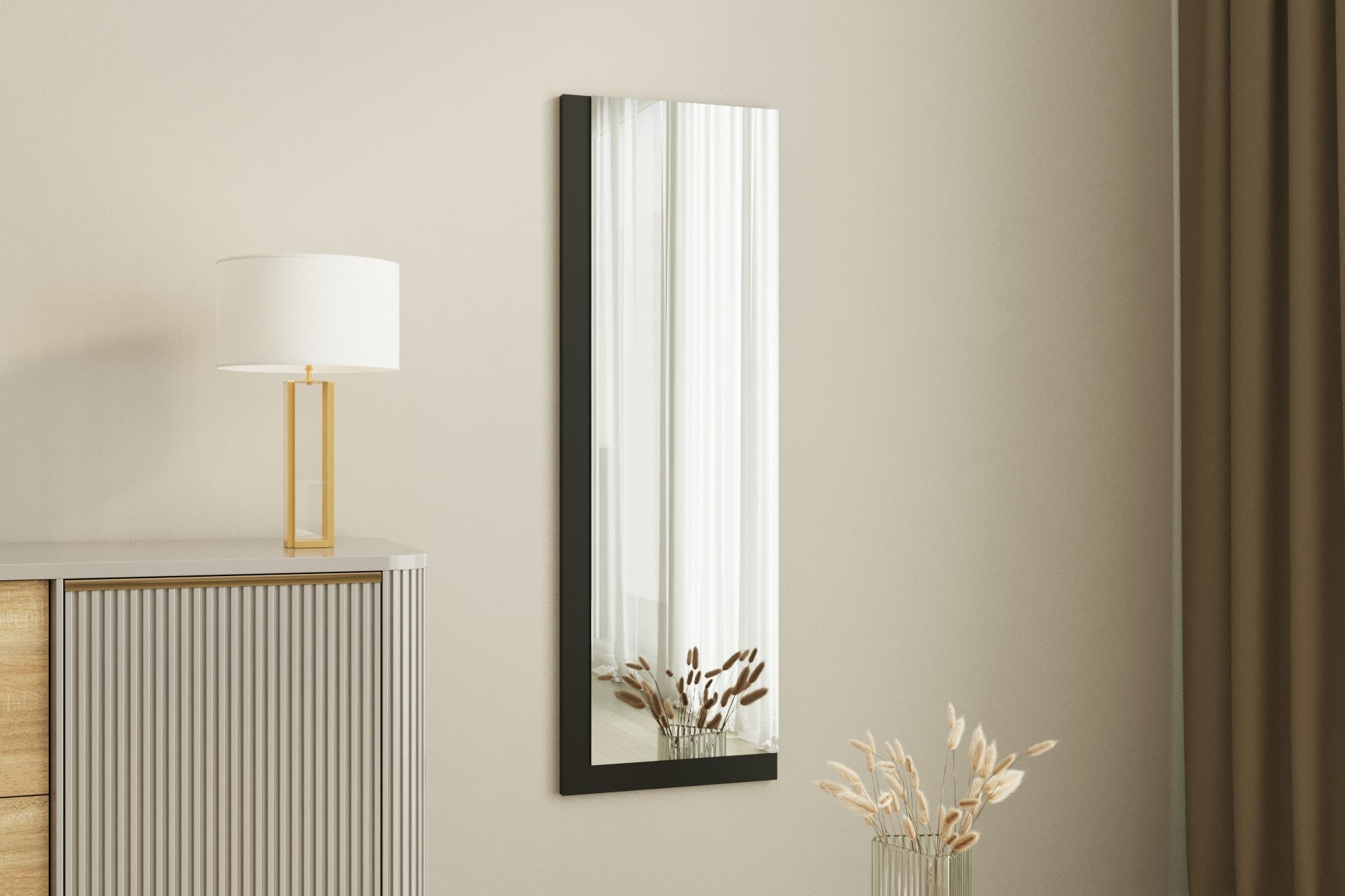 Espelho de parede elegante, 40 x 120 cm, 100% MDF, design ecológico Flotal-E, acabamento elegante em preto e branco | Perfeito para decoração moderna