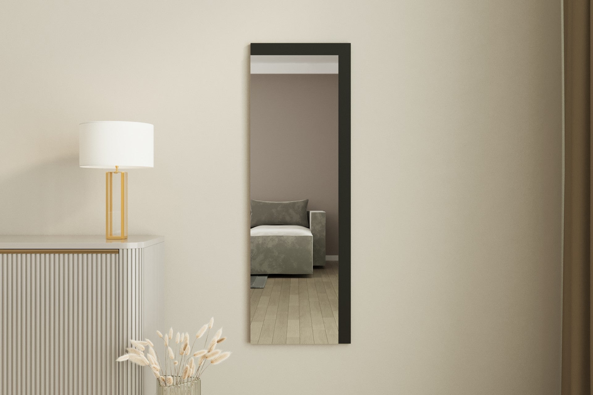 Espelho de parede elegante, 40 x 120 cm, 100% MDF, design ecológico Flotal-E, acabamento elegante em preto e branco | Perfeito para decoração moderna