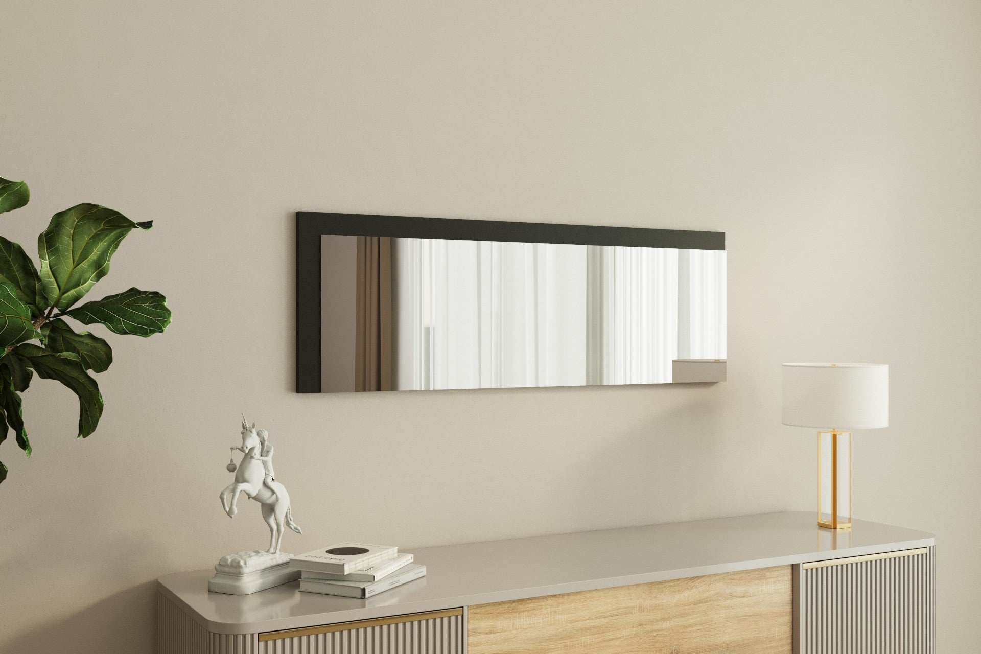 Espelho de parede elegante, 40 x 120 cm, 100% MDF, design ecológico Flotal-E, acabamento elegante em preto e branco | Perfeito para decoração moderna