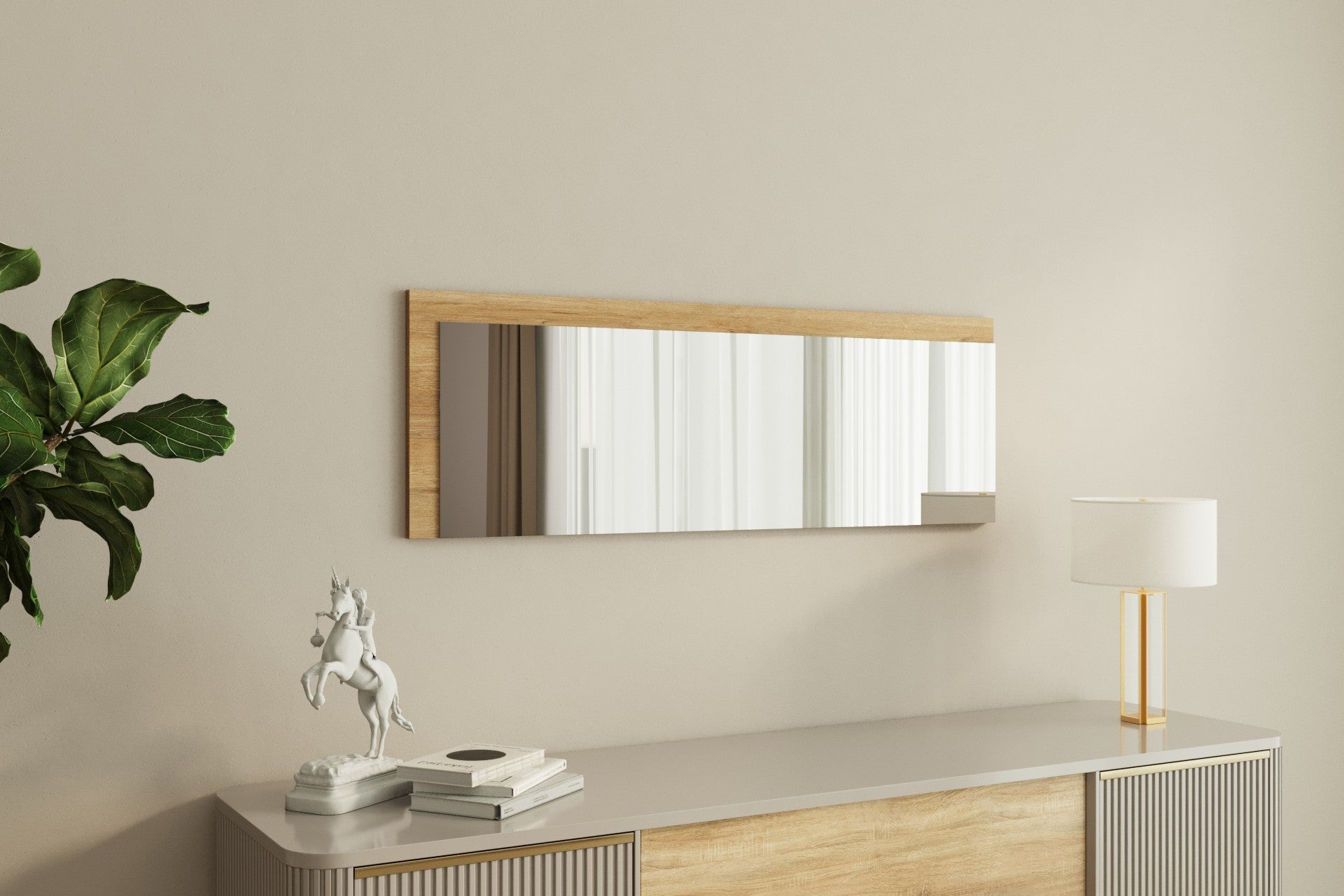 Espelho de parede elegante, 40 x 120 cm, 100% MDF, design ecológico Flotal-E, acabamento branco e natural | Perfeito para decoração moderna