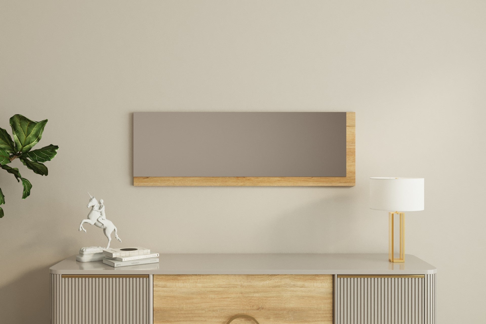 Espelho de parede elegante, 40 x 120 cm, 100% MDF, design ecológico Flotal-E, acabamento branco e natural | Perfeito para decoração moderna