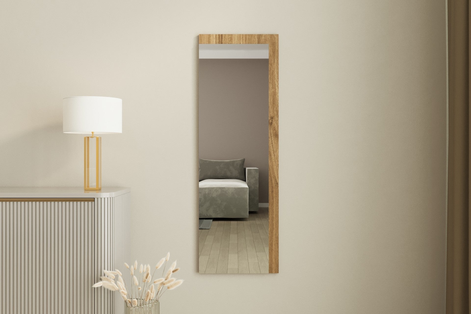 Espelho de parede elegante, 40 x 120 cm, branco e nogueira | 100% MDF, design ecológico Flotal-E | Perfeito para decoração e espaços modernos