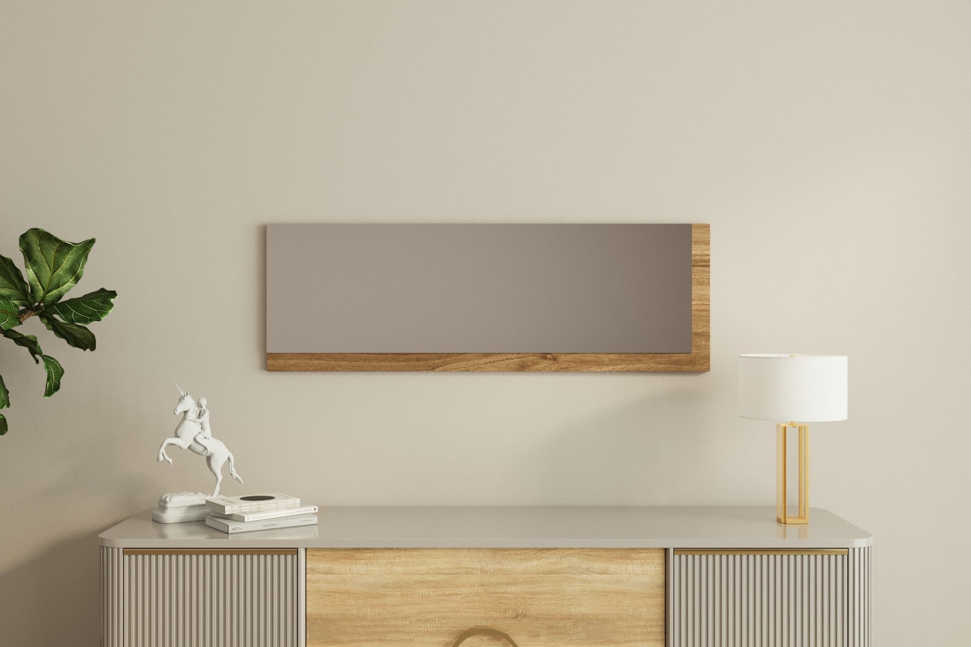 Espelho de parede elegante, 40 x 120 cm, branco e nogueira | 100% MDF, design ecológico Flotal-E | Perfeito para decoração e espaços modernos