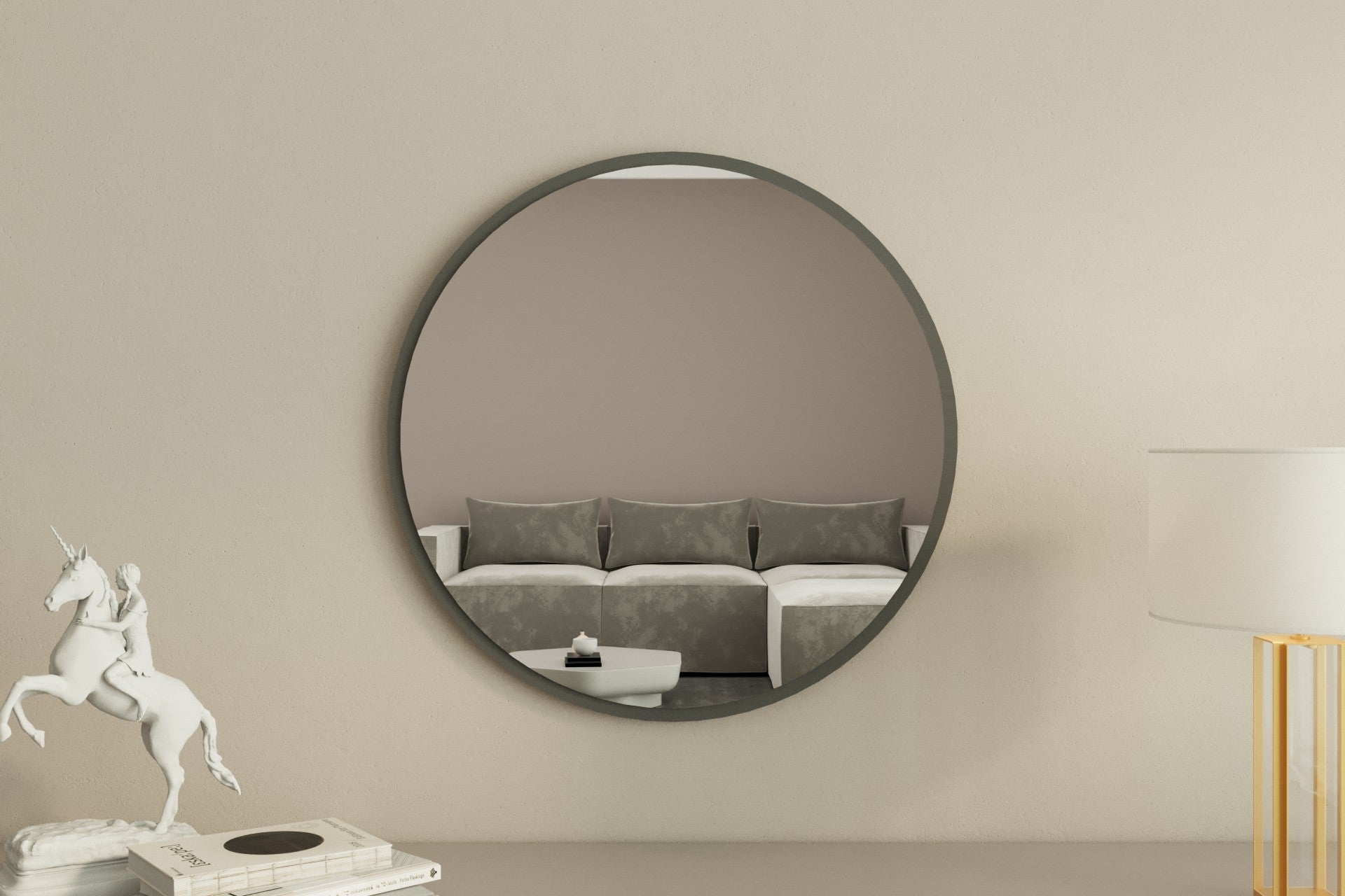 Espelho de parede elegante em antracite, 60 x 60 cm, 100% MDF, 2,2 cm de profundidade | Design ecológico Flotal-E | Perfeito para decoração e espaços modernos