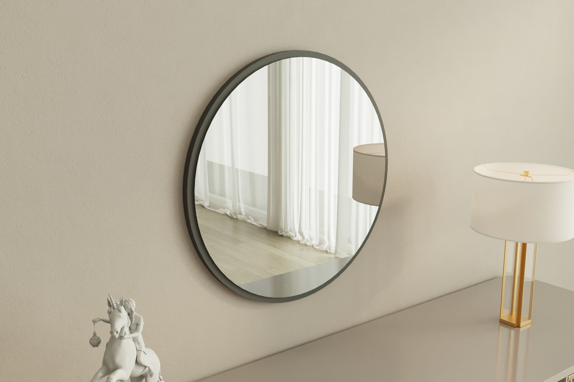 Espelho de parede elegante em antracite, 60 x 60 cm, 100% MDF, 2,2 cm de profundidade | Design ecológico Flotal-E | Perfeito para decoração e espaços modernos