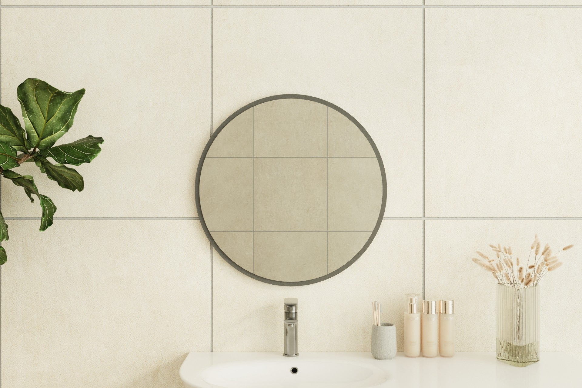 Espelho de parede elegante em antracite, 60 x 60 cm, 100% MDF, 2,2 cm de profundidade | Design ecológico Flotal-E | Perfeito para decoração e espaços modernos