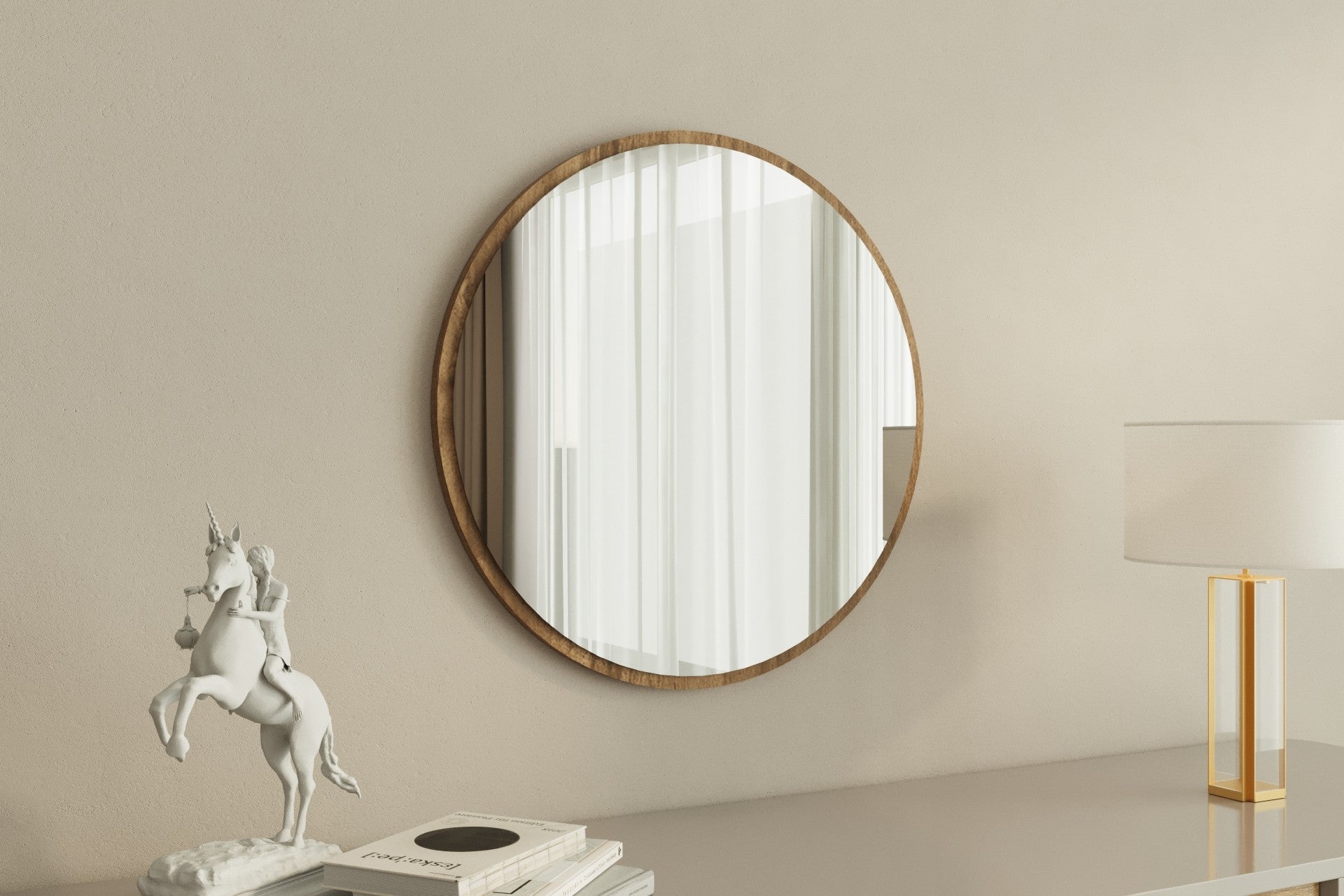 Espelho de parede elegante em nogueira, 60 x 60 cm, 100% MDF, 2,2 cm de espessura | Design ecológico Flotal-E | Perfeito para decoração de casa e espaços modernos