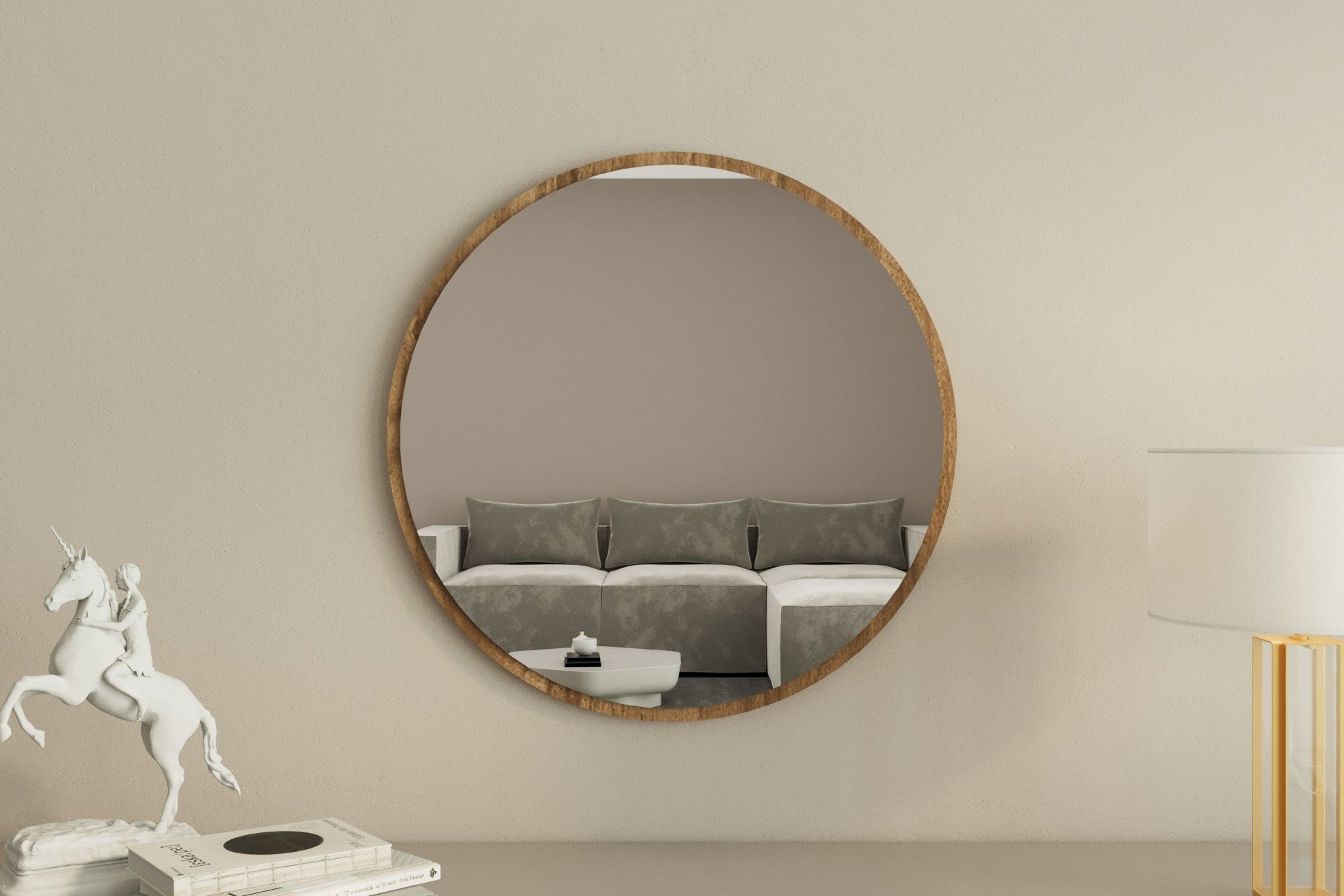 Espelho de parede elegante em nogueira, 60 x 60 cm, 100% MDF, 2,2 cm de espessura | Design ecológico Flotal-E | Perfeito para decoração de casa e espaços modernos