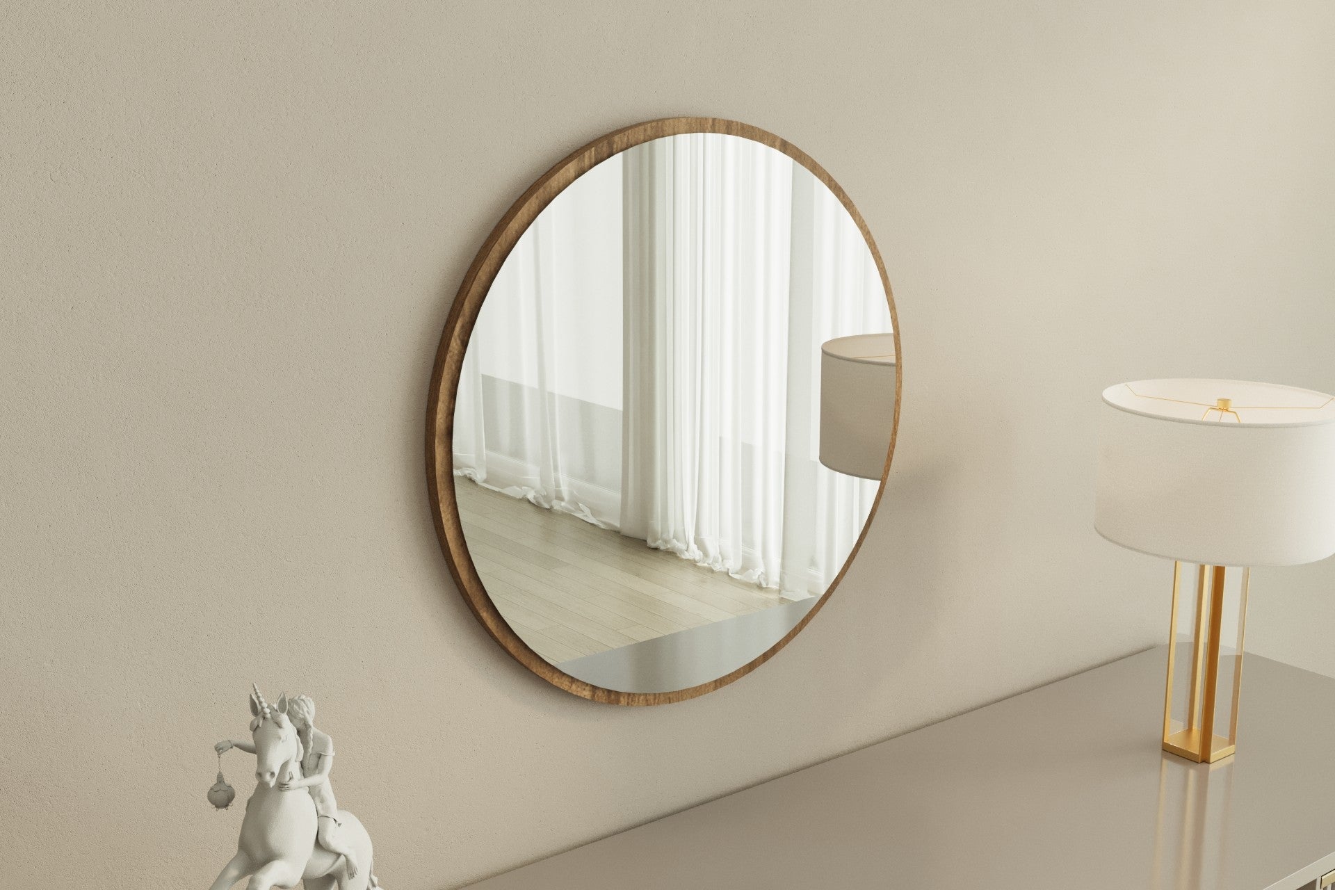 Espelho de parede elegante em nogueira, 60 x 60 cm, 100% MDF, 2,2 cm de espessura | Design ecológico Flotal-E | Perfeito para decoração de casa e espaços modernos