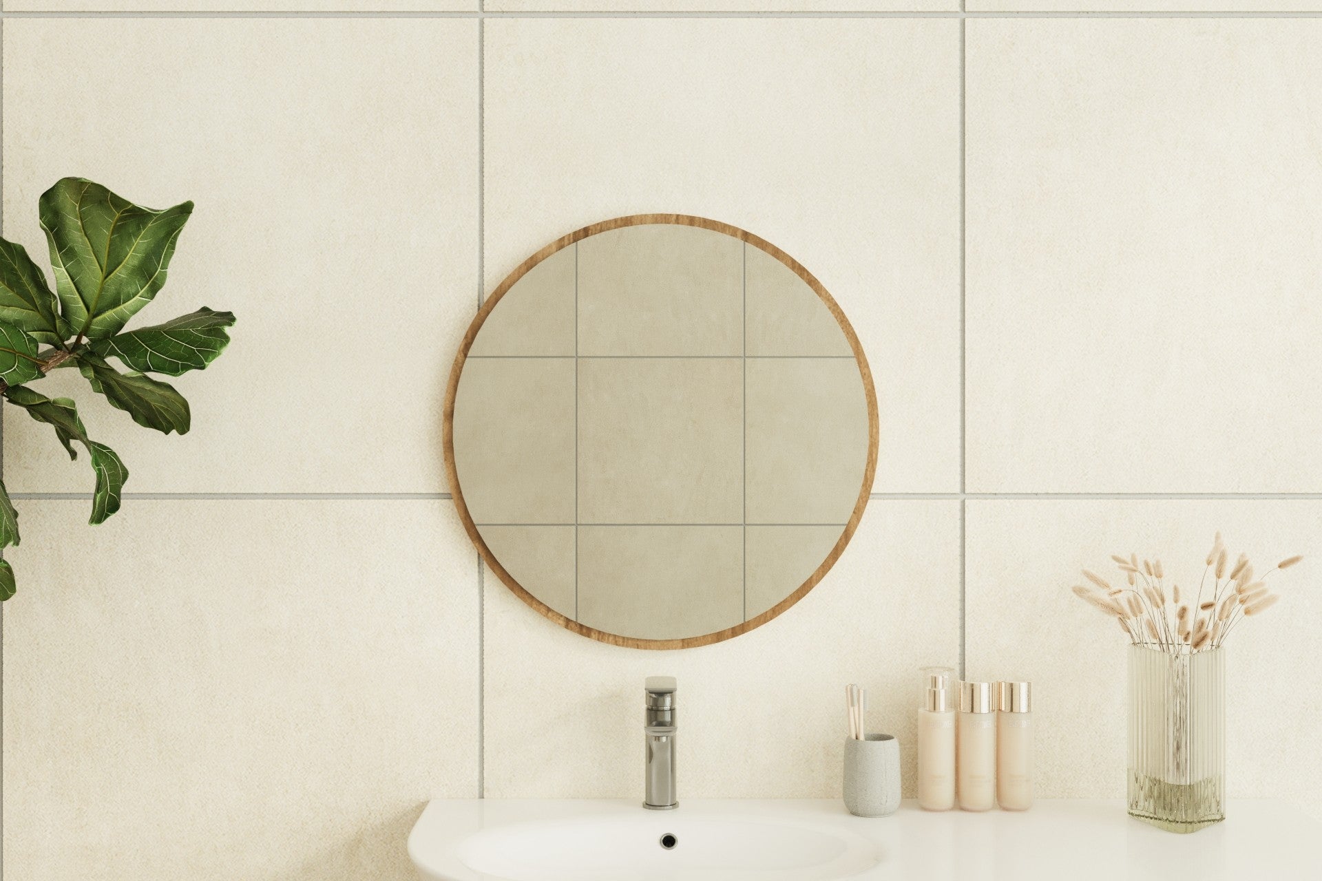 Espelho de parede elegante em nogueira, 60 x 60 cm, 100% MDF, 2,2 cm de espessura | Design ecológico Flotal-E | Perfeito para decoração de casa e espaços modernos