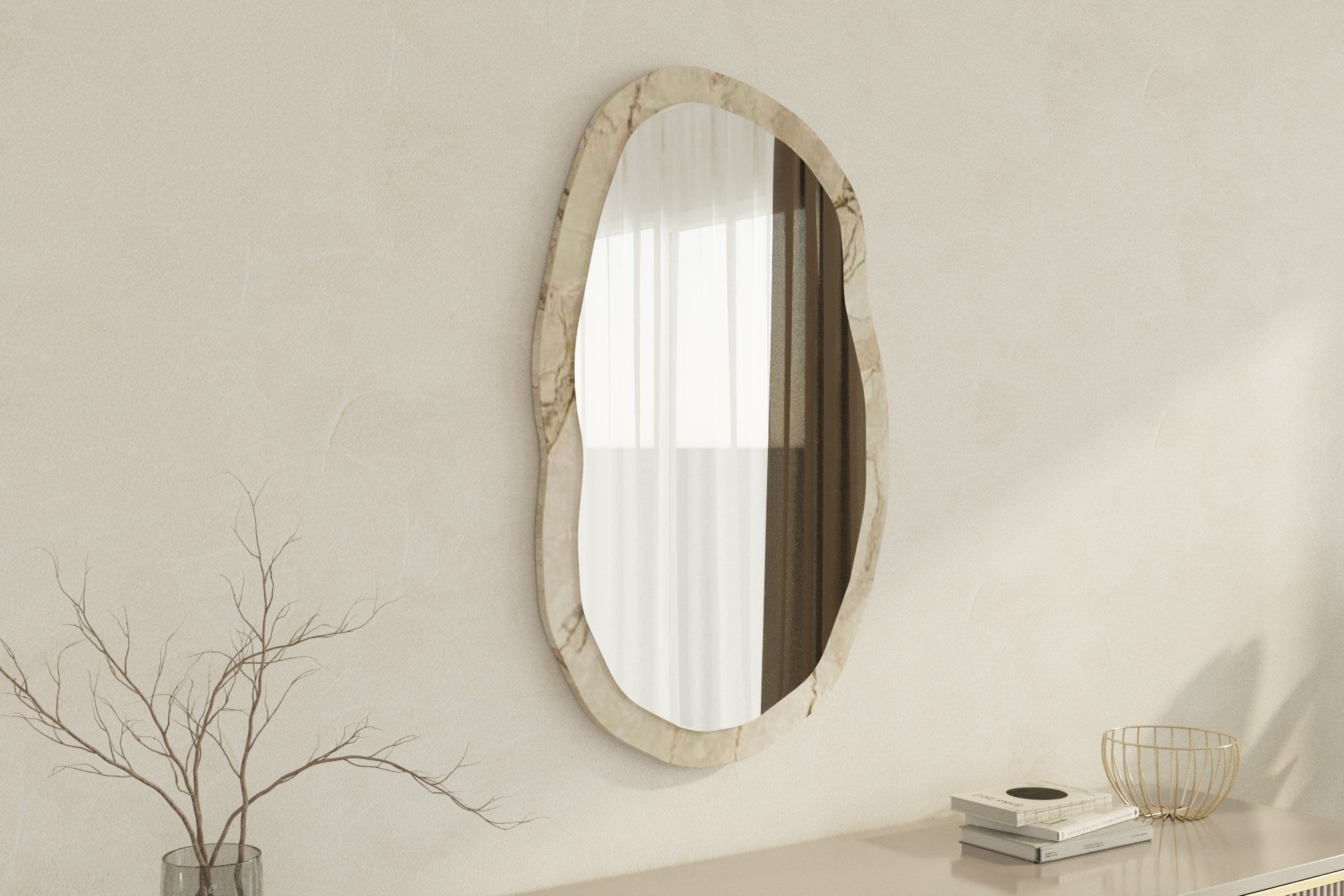 Espelho de parede elegante, 52 x 86 x 2,2 cm | 100% MDF, design ecológico Flotal-E nas cores Éfeso e Mármore | Perfeito para decoração moderna