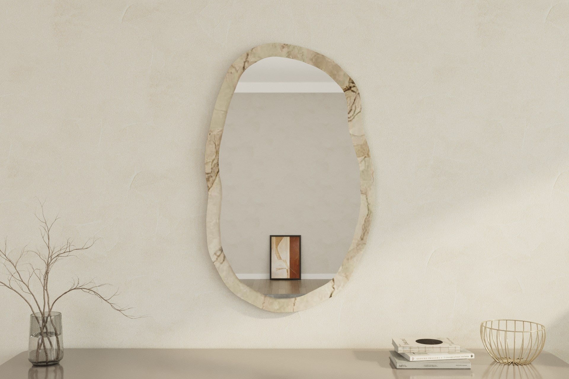 Espelho de parede elegante, 52 x 86 x 2,2 cm | 100% MDF, design ecológico Flotal-E nas cores Éfeso e Mármore | Perfeito para decoração moderna