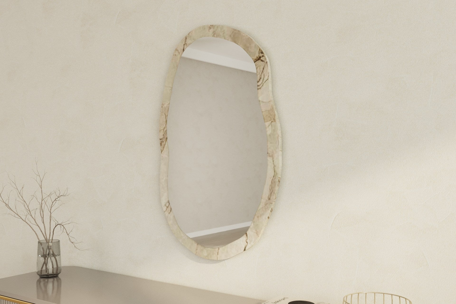 Espelho de parede elegante, 52 x 86 x 2,2 cm | 100% MDF, design ecológico Flotal-E nas cores Éfeso e Mármore | Perfeito para decoração moderna