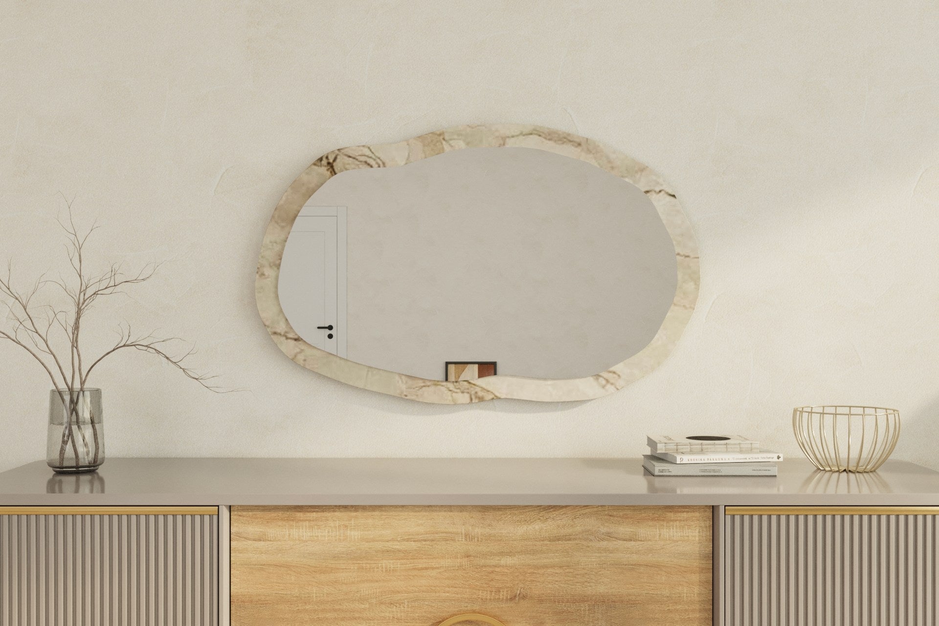 Espelho de parede elegante, 52 x 86 x 2,2 cm | 100% MDF, design ecológico Flotal-E nas cores Éfeso e Mármore | Perfeito para decoração moderna