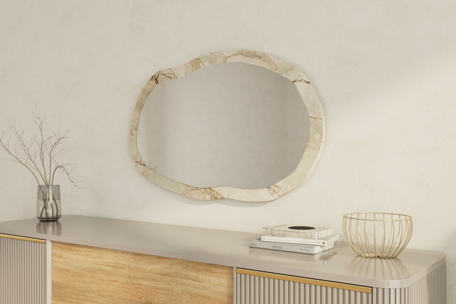 Espelho de parede elegante, 52 x 86 x 2,2 cm | 100% MDF, design ecológico Flotal-E nas cores Éfeso e Mármore | Perfeito para decoração moderna