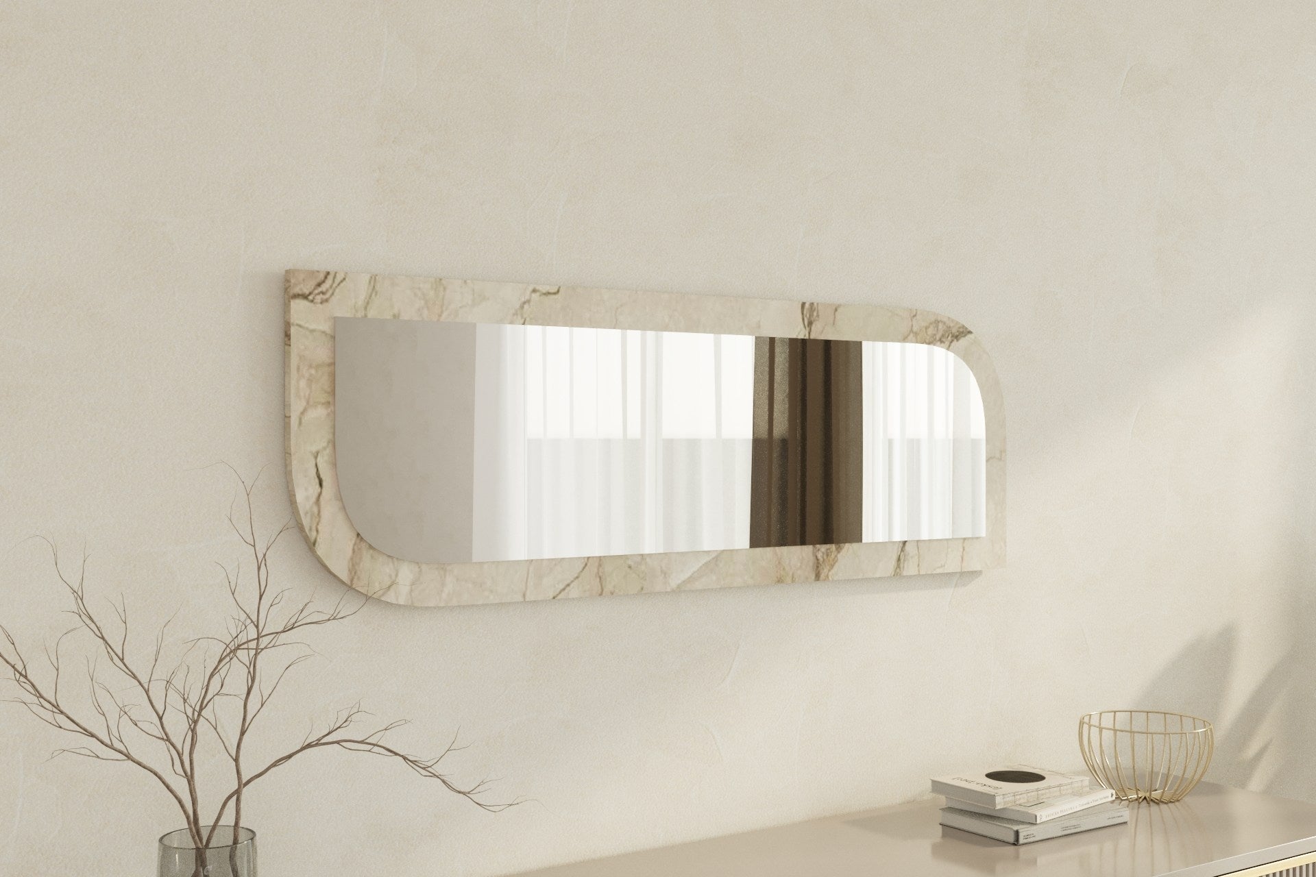 Espelho de parede elegante, 40 x 120 cm, MDF ecológico, acabamento em mármore e Éfeso | Elegante e funcional para decoração moderna