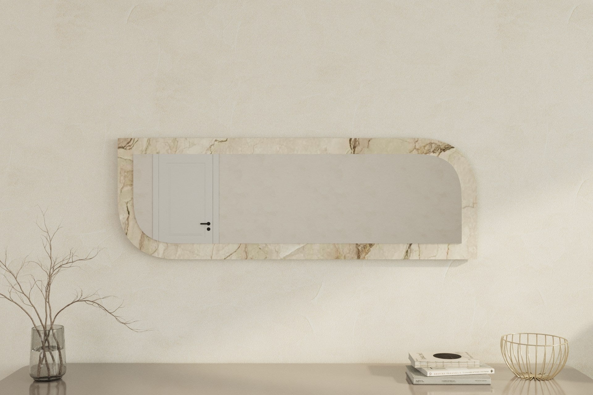Espelho de parede elegante, 40 x 120 cm, MDF ecológico, acabamento em mármore e Éfeso | Elegante e funcional para decoração moderna