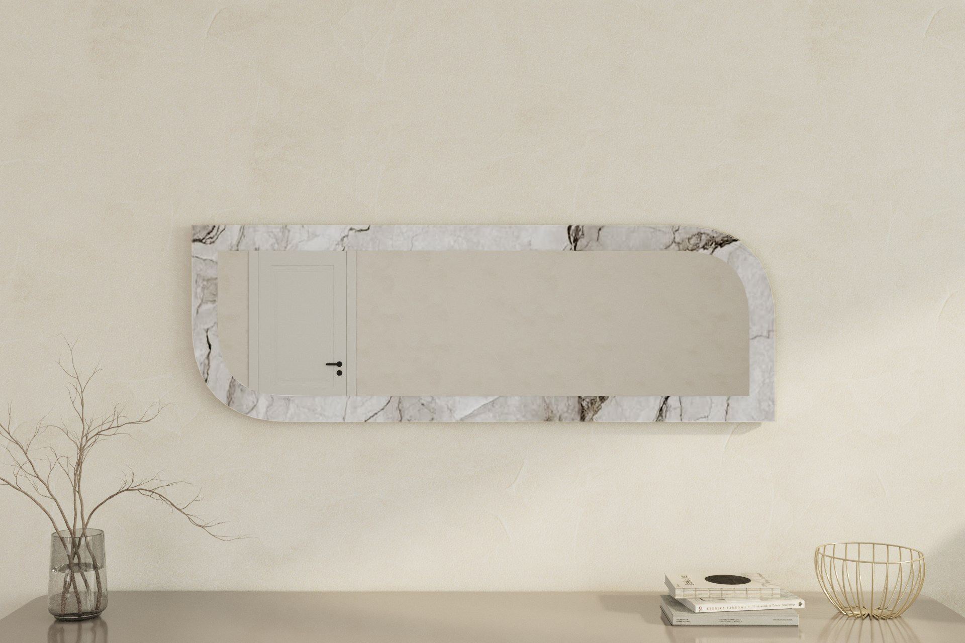 Espelho de parede elegante, 40 x 120 cm, MDF ecológico, acabamento em mármore e Éfeso | Elegante e funcional para decoração moderna