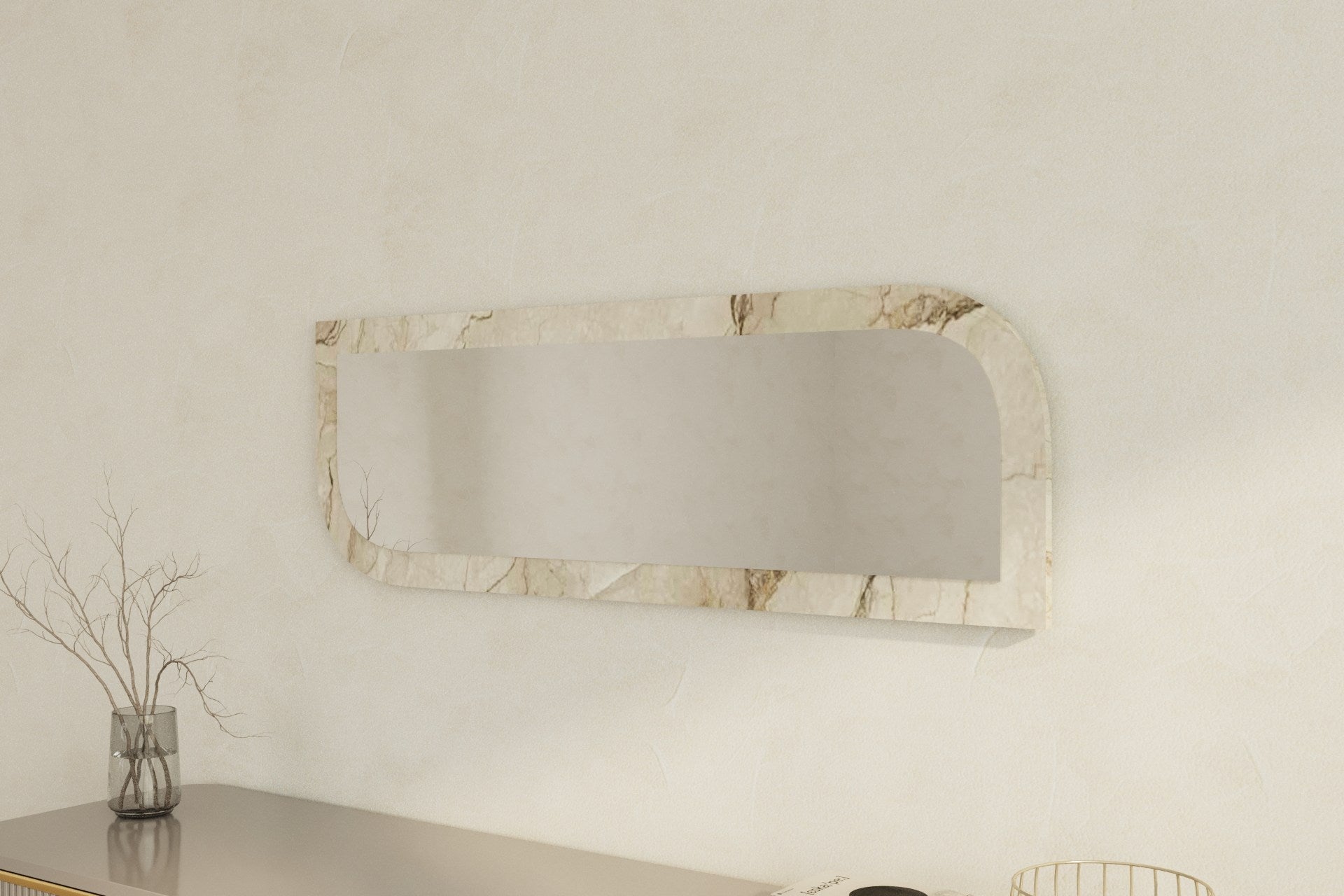 Espelho de parede elegante, 40 x 120 cm, MDF ecológico, acabamento em mármore e Éfeso | Elegante e funcional para decoração moderna