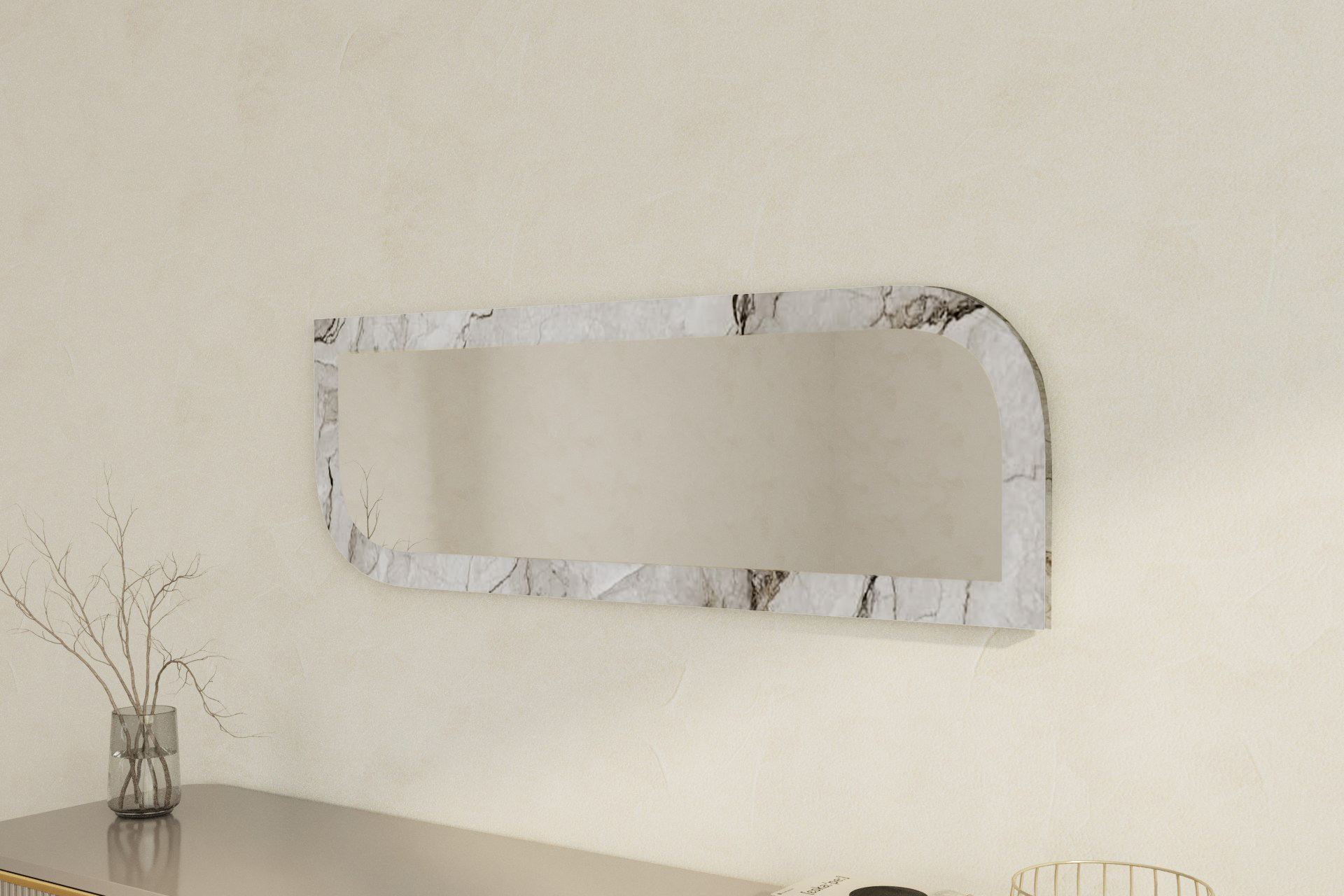Espelho de parede elegante, 40 x 120 cm, MDF ecológico, acabamento em mármore e Éfeso | Elegante e funcional para decoração moderna