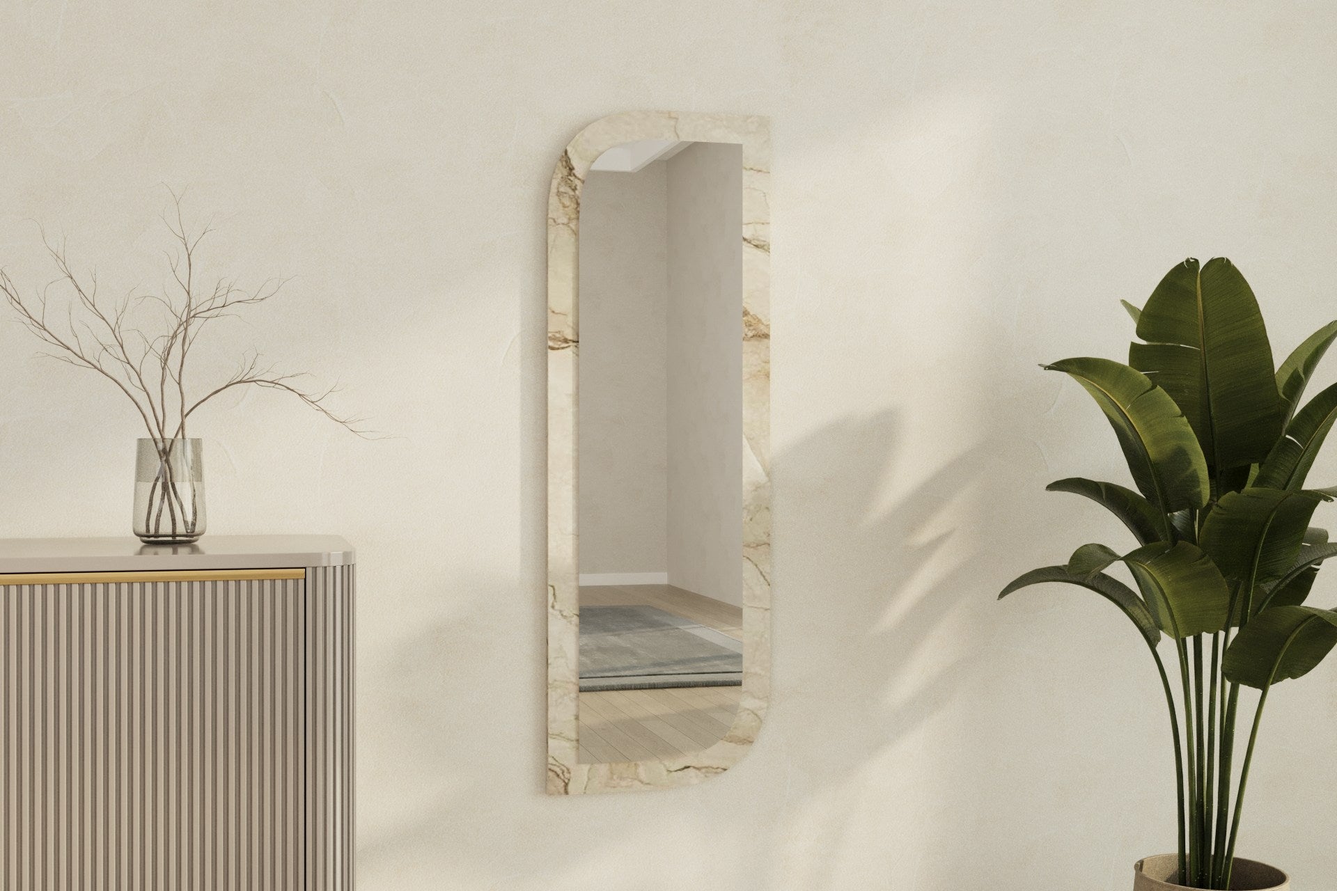 Espelho de parede elegante, 40 x 120 cm, MDF ecológico, acabamento em mármore e Éfeso | Elegante e funcional para decoração moderna