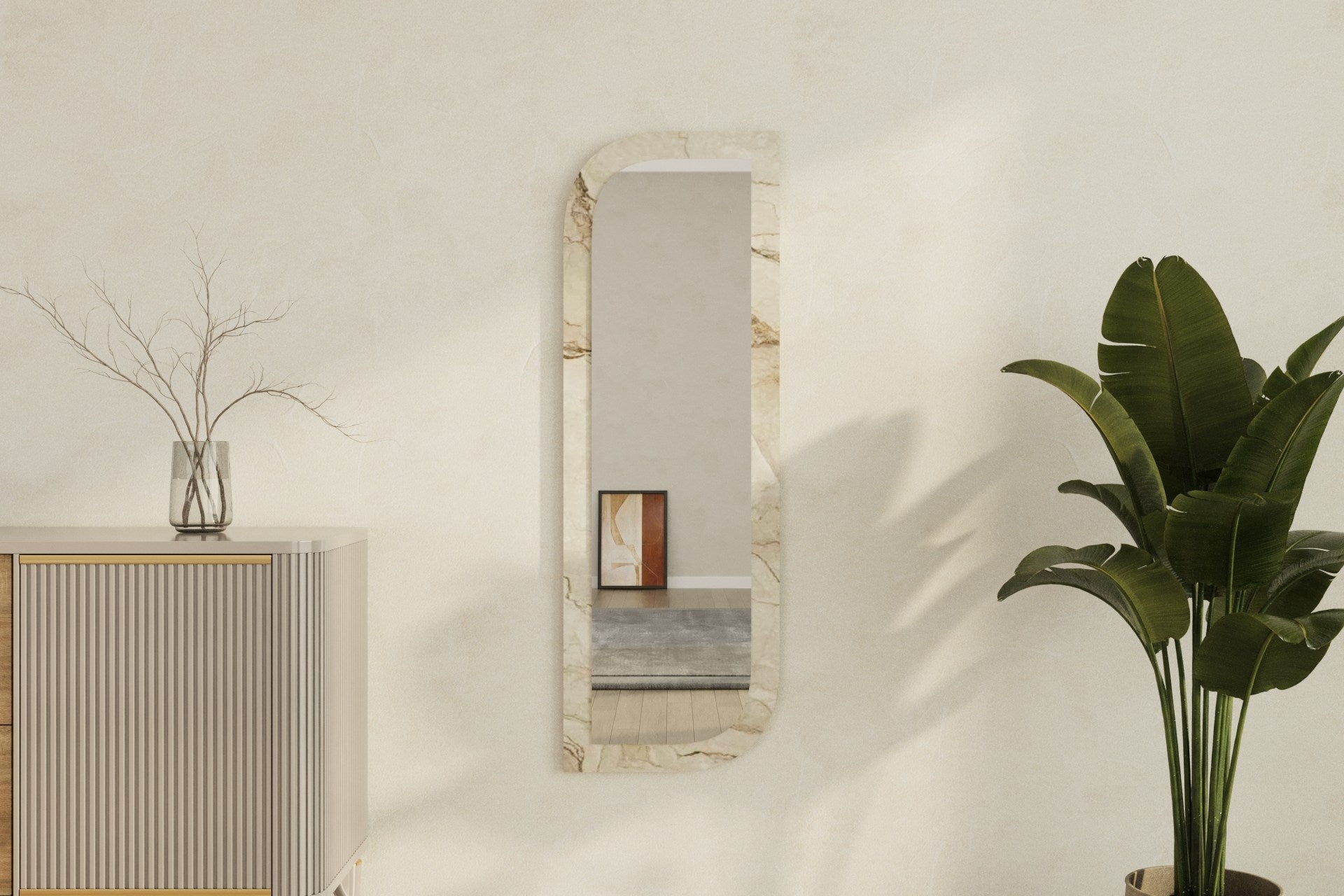 Espelho de parede elegante, 40 x 120 cm, MDF ecológico, acabamento em mármore e Éfeso | Elegante e funcional para decoração moderna