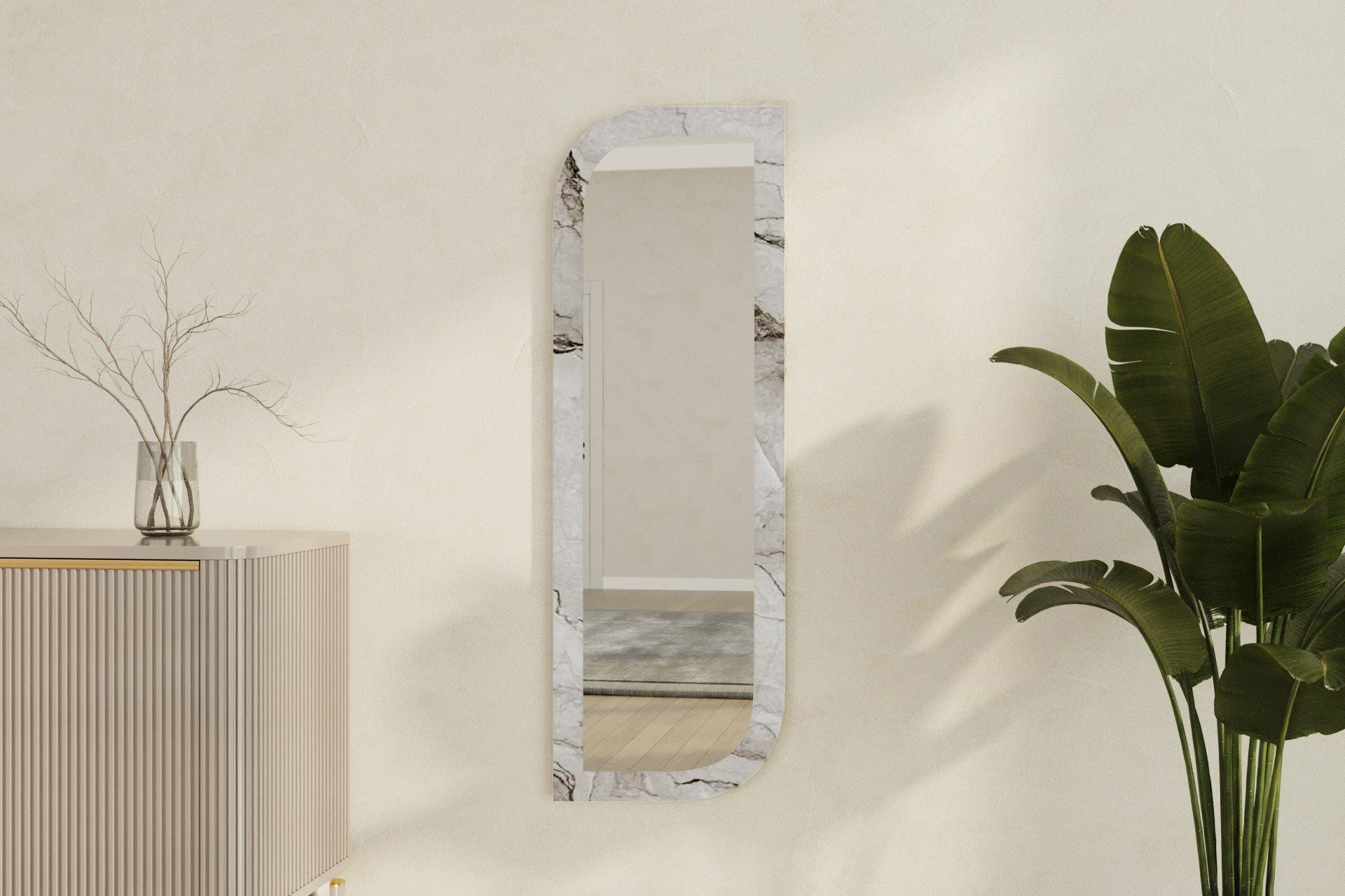 Espelho de parede elegante, 40 x 120 cm, MDF ecológico, acabamento em mármore e Éfeso | Elegante e funcional para decoração moderna