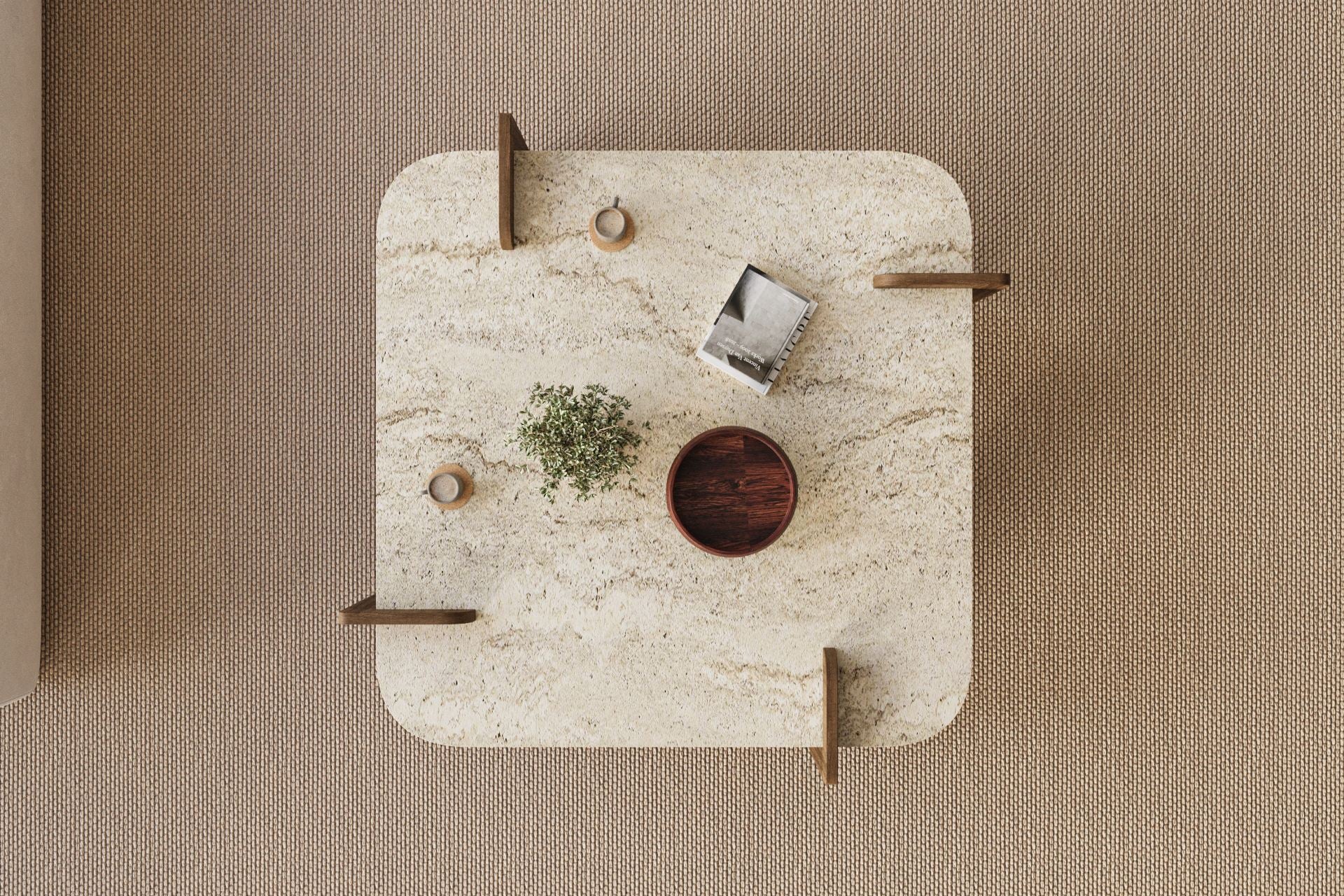 Mesa de Centro Afrolli Travertino & Nogueira - Design Luxuoso 90x90cm