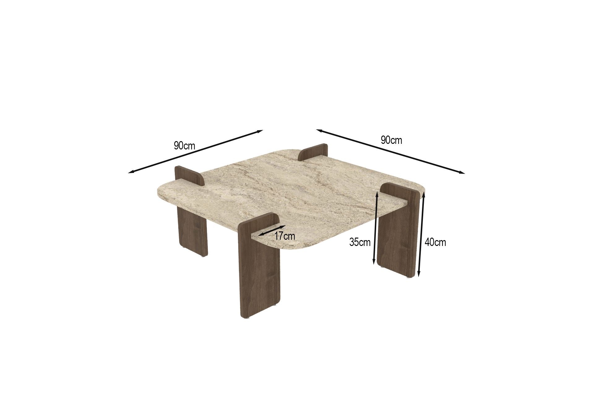 Mesa de Centro Afrolli Travertino & Nogueira - Design Luxuoso 90x90cm