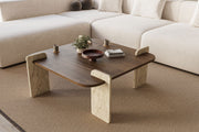 Mesa de Centro Afrolli - Walnut & Travertine | Design Luxuoso 90cm