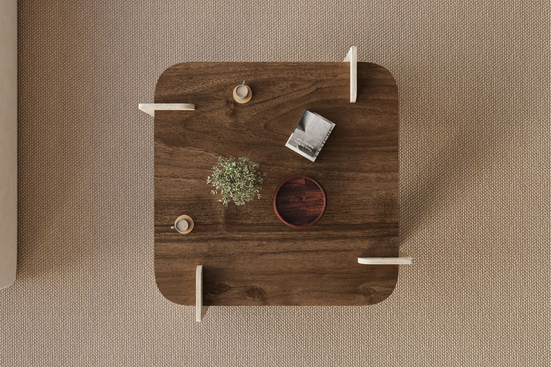 Mesa de Centro Afrolli - Walnut & Travertine | Design Luxuoso 90cm