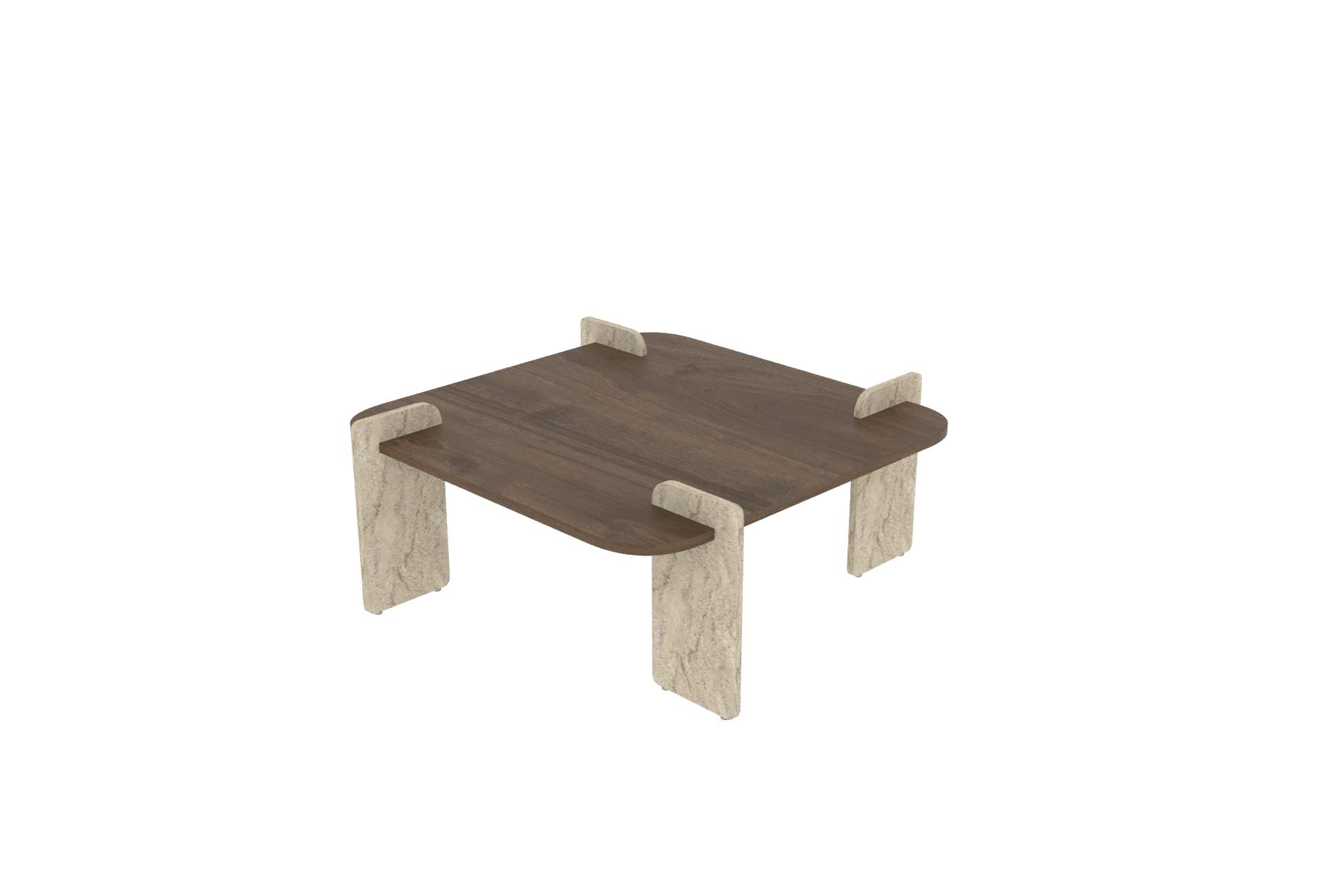 Mesa de Centro Afrolli - Walnut & Travertine | Design Luxuoso 90cm